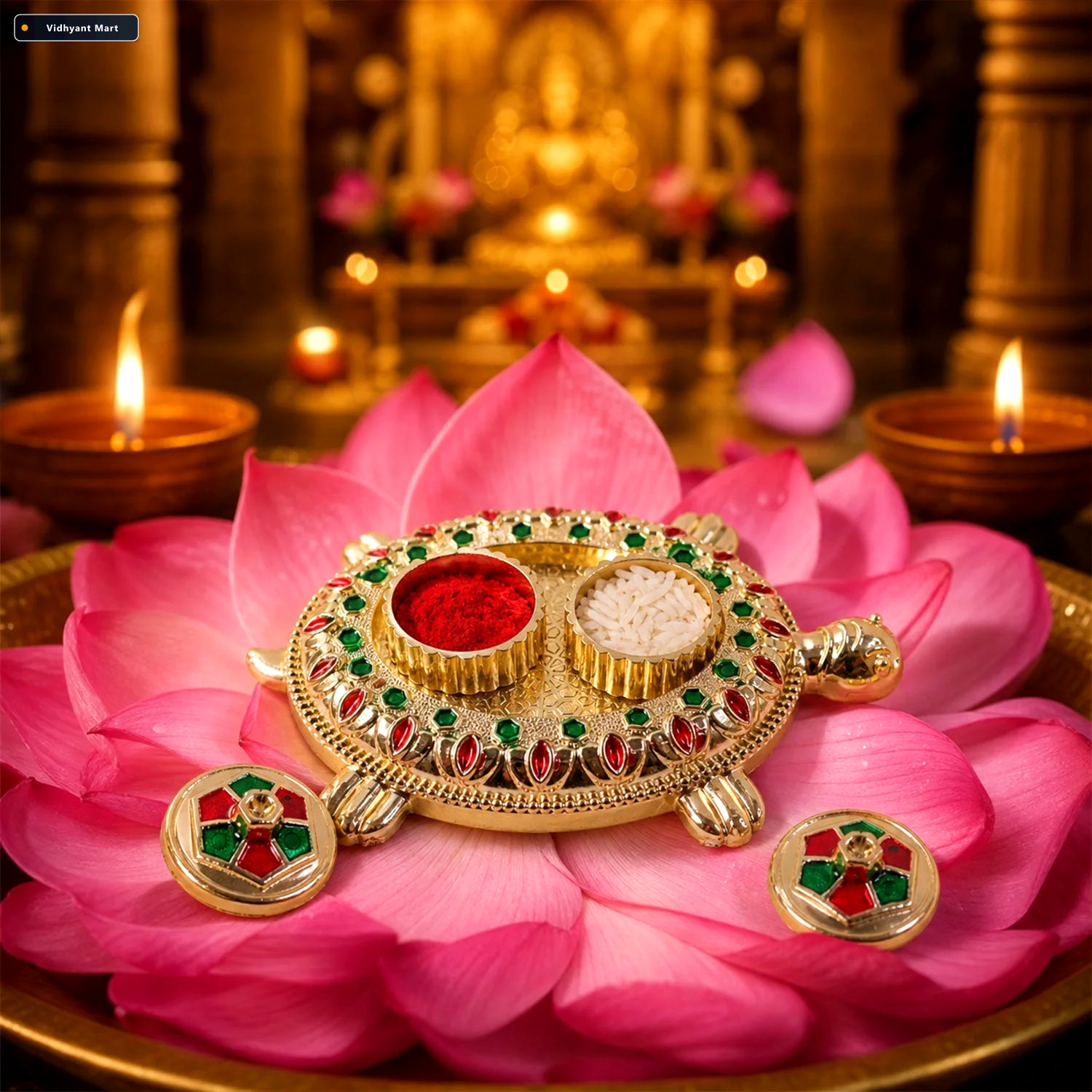 Vidhyant Mart Kumkum Holder Tortoise Shape For Puja Rituals With 2