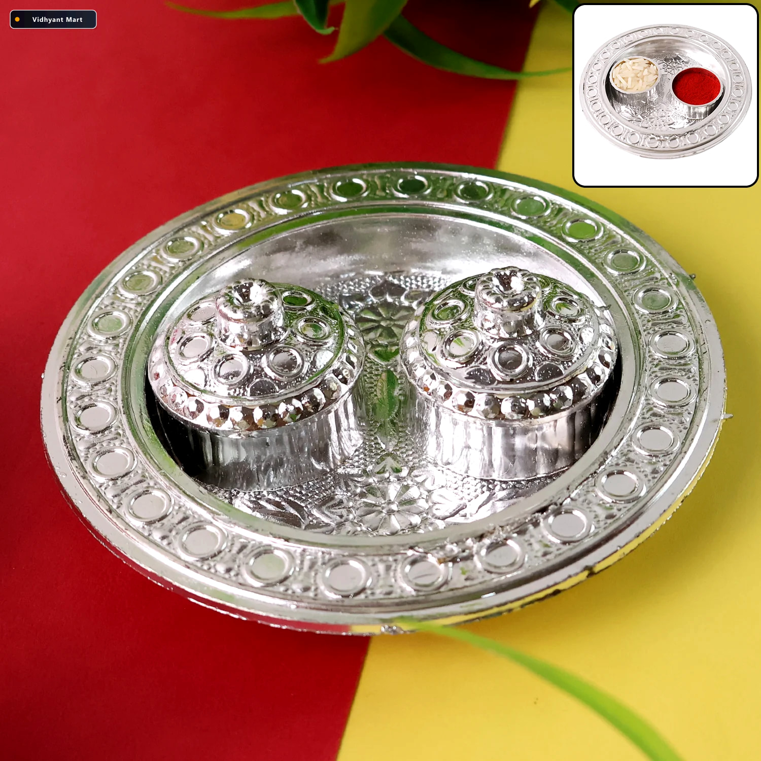 Vidhyant Mart Kumkum Thali Holder Small Round Puja Plate Styleva 1