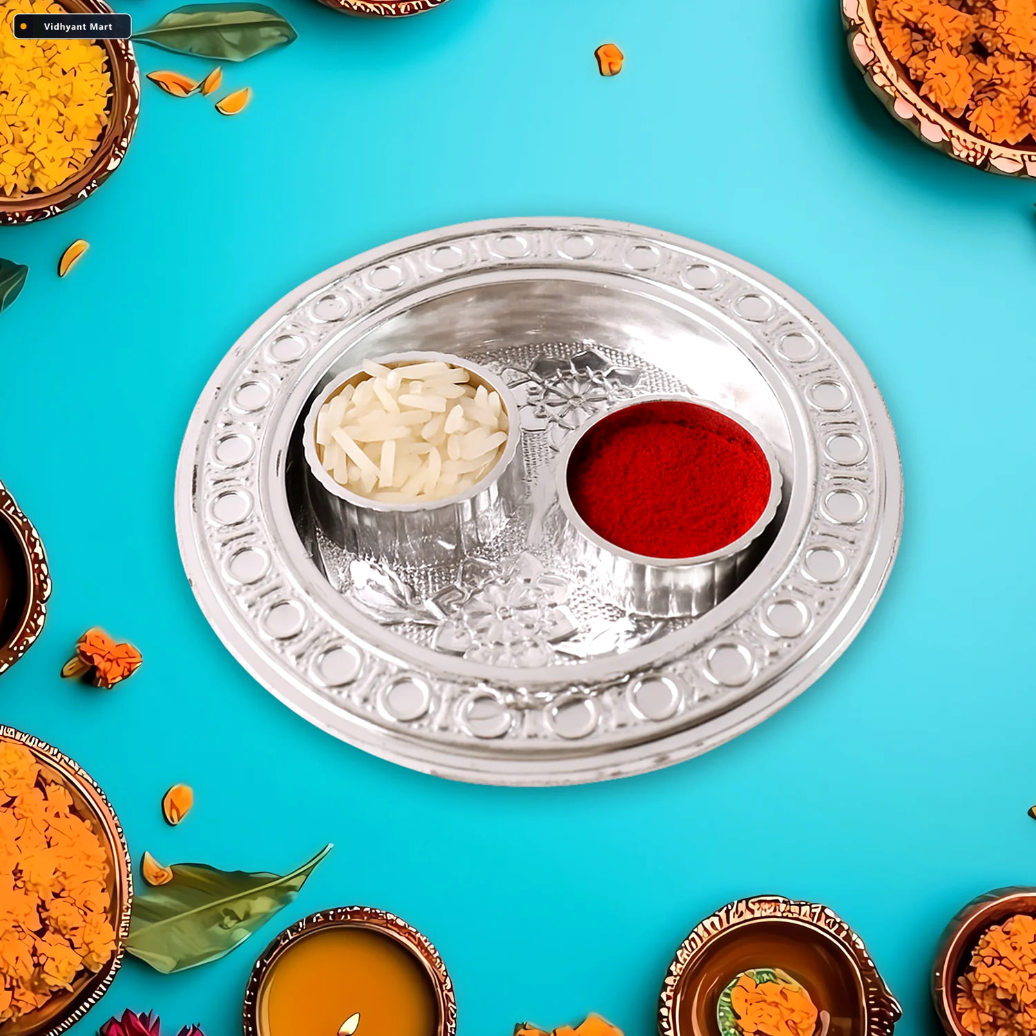 Vidhyant Mart Kumkum Thali Holder Small Round Puja Plate Styleva 2