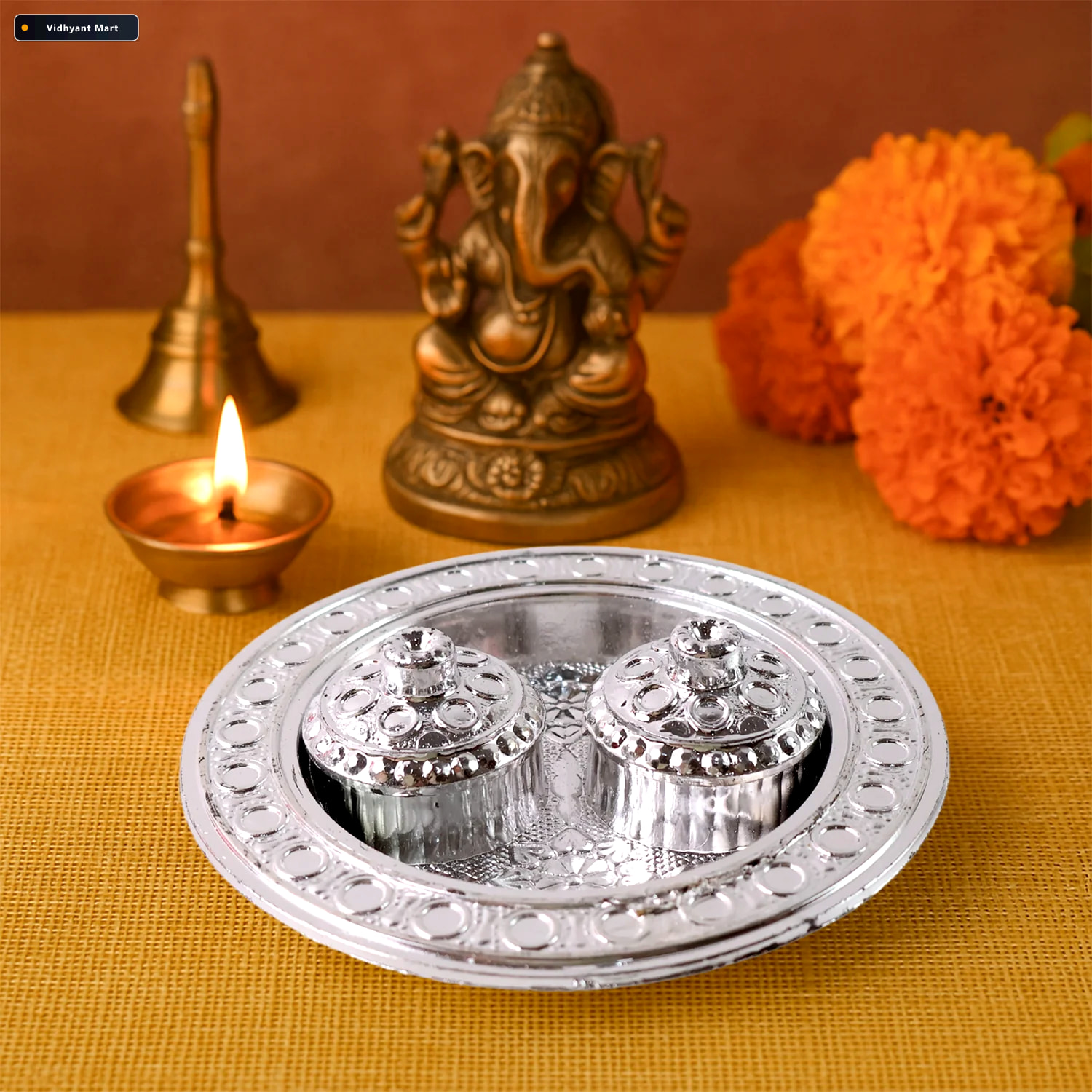 Vidhyant Mart Kumkum Thali Holder Small Round Puja Plate Styleva 3