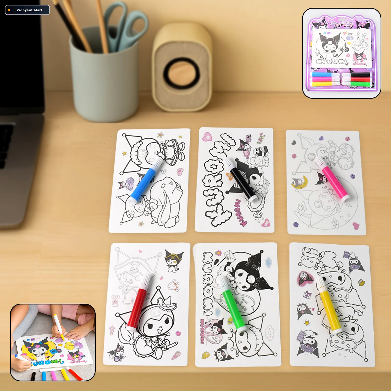 Vidhyant Mart Kuromi Themed Kids Coloring Book Set 6 Sheets 6 Ma 1