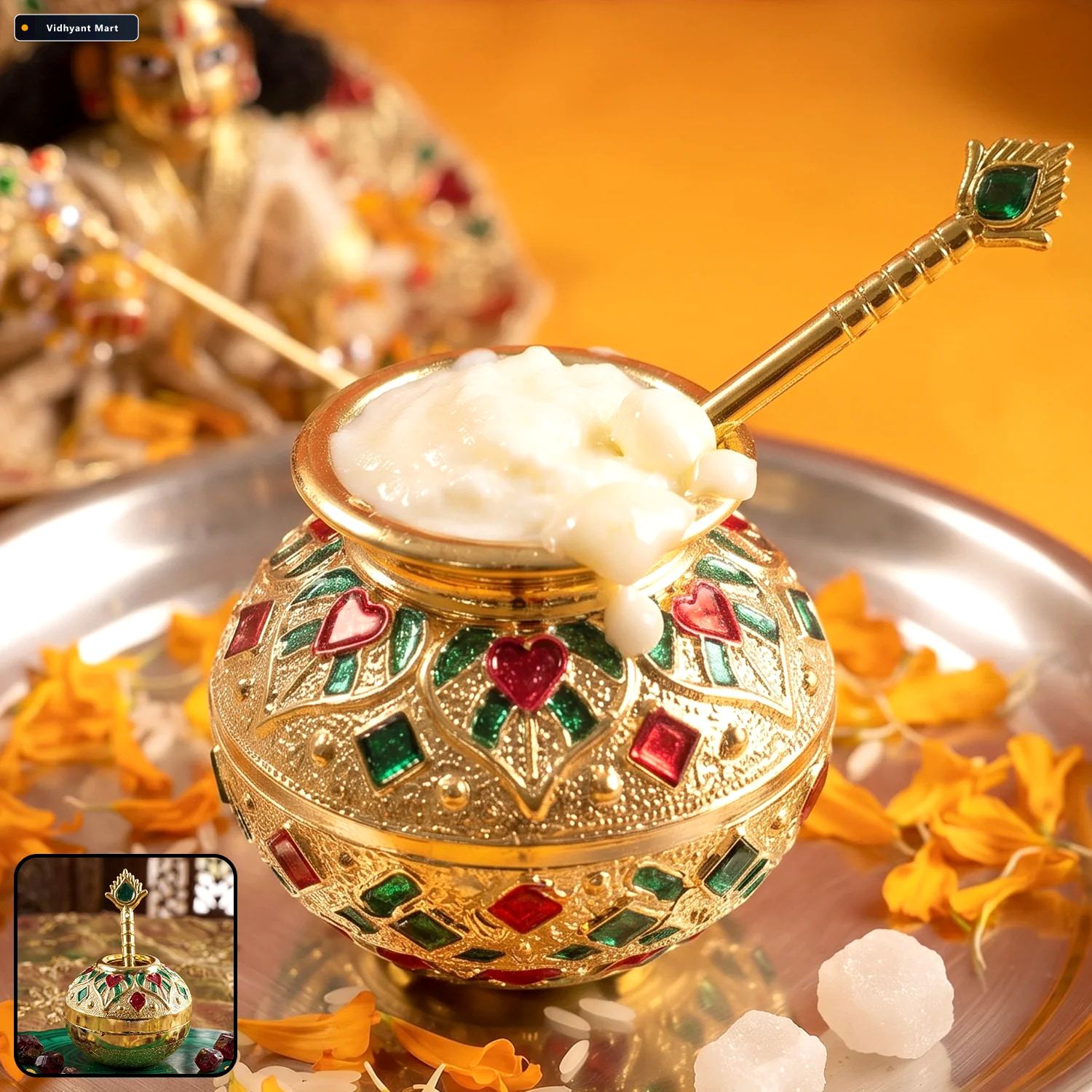 Vidhyant Mart Laddu Gopal Makhan Matki With Spoon Set Decorative 1