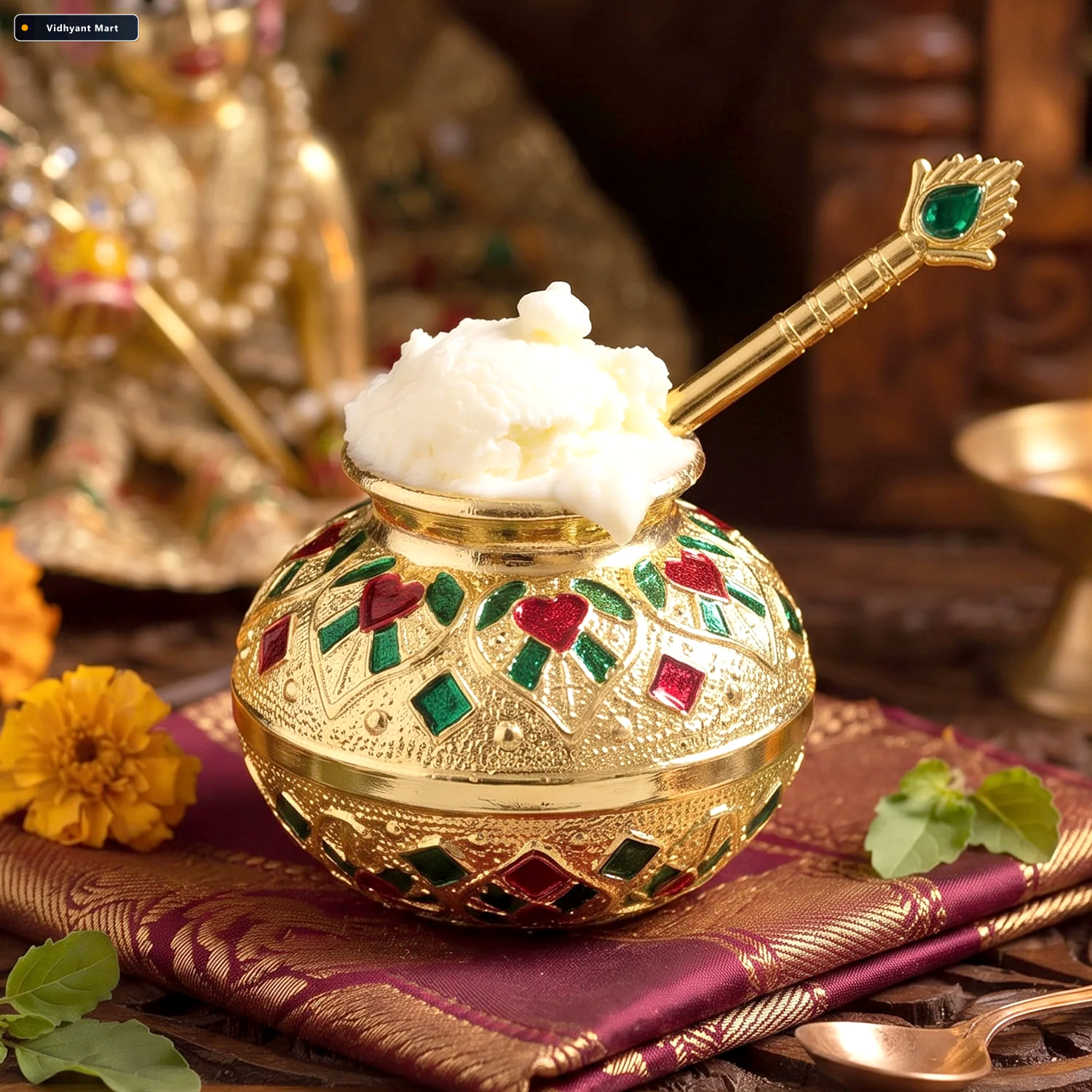 Vidhyant Mart Laddu Gopal Makhan Matki With Spoon Set Decorative 2