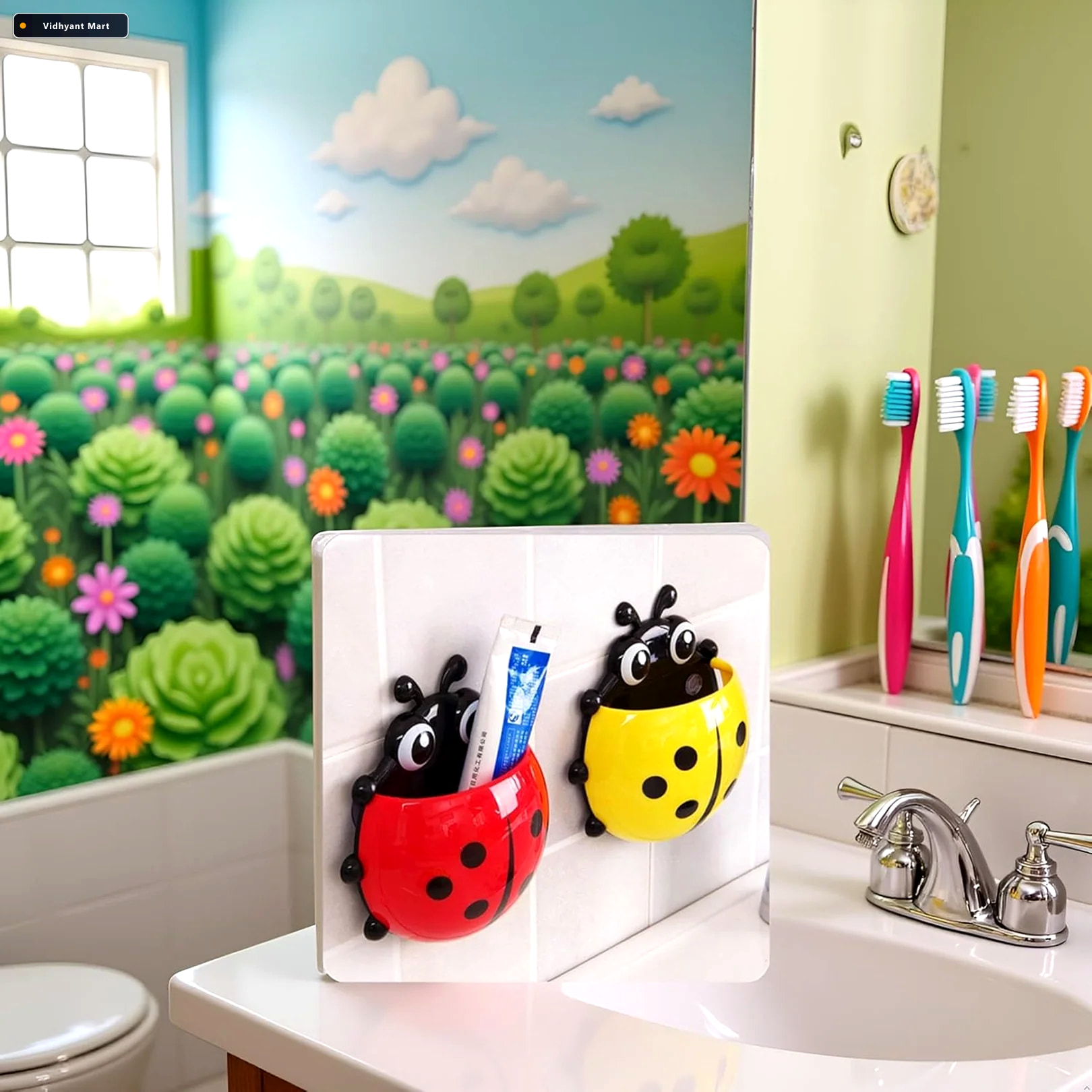 Vidhyant Mart Ladybug Toothbrush Holder Suction Hook Bathroom Or 3