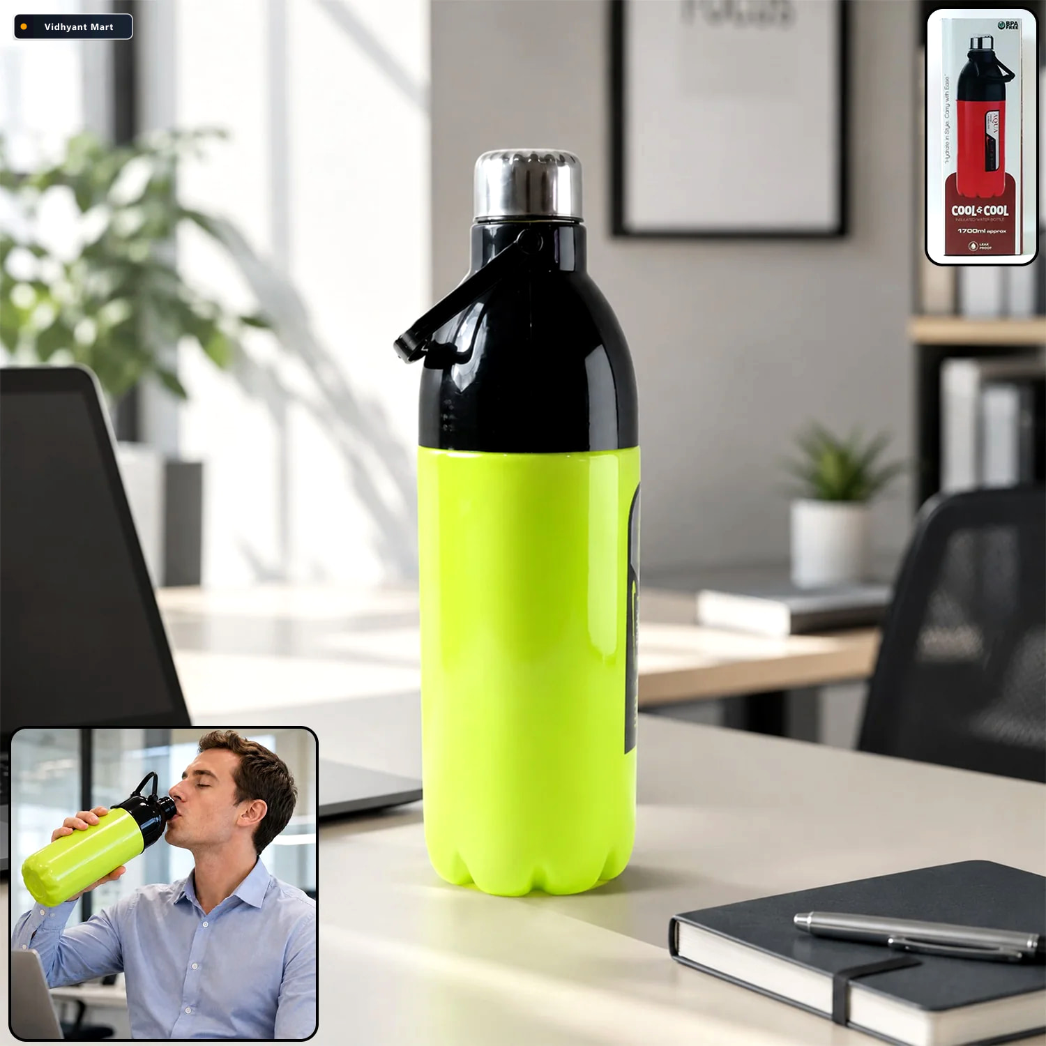 Vidhyant Mart Large Capacity Water Bottle 1700ml Leakproof With 1