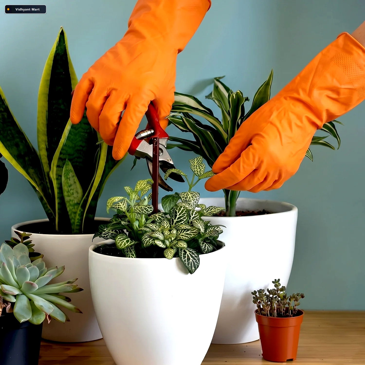 Vidhyant Mart Large Orange Waterproof Rubber Gloves Reusable Kit 2