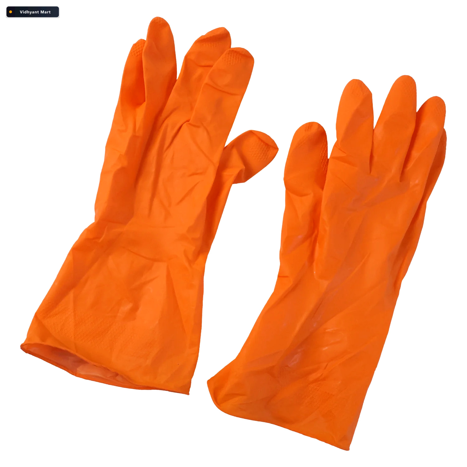 Vidhyant Mart Large Orange Waterproof Rubber Gloves Reusable Kit 4