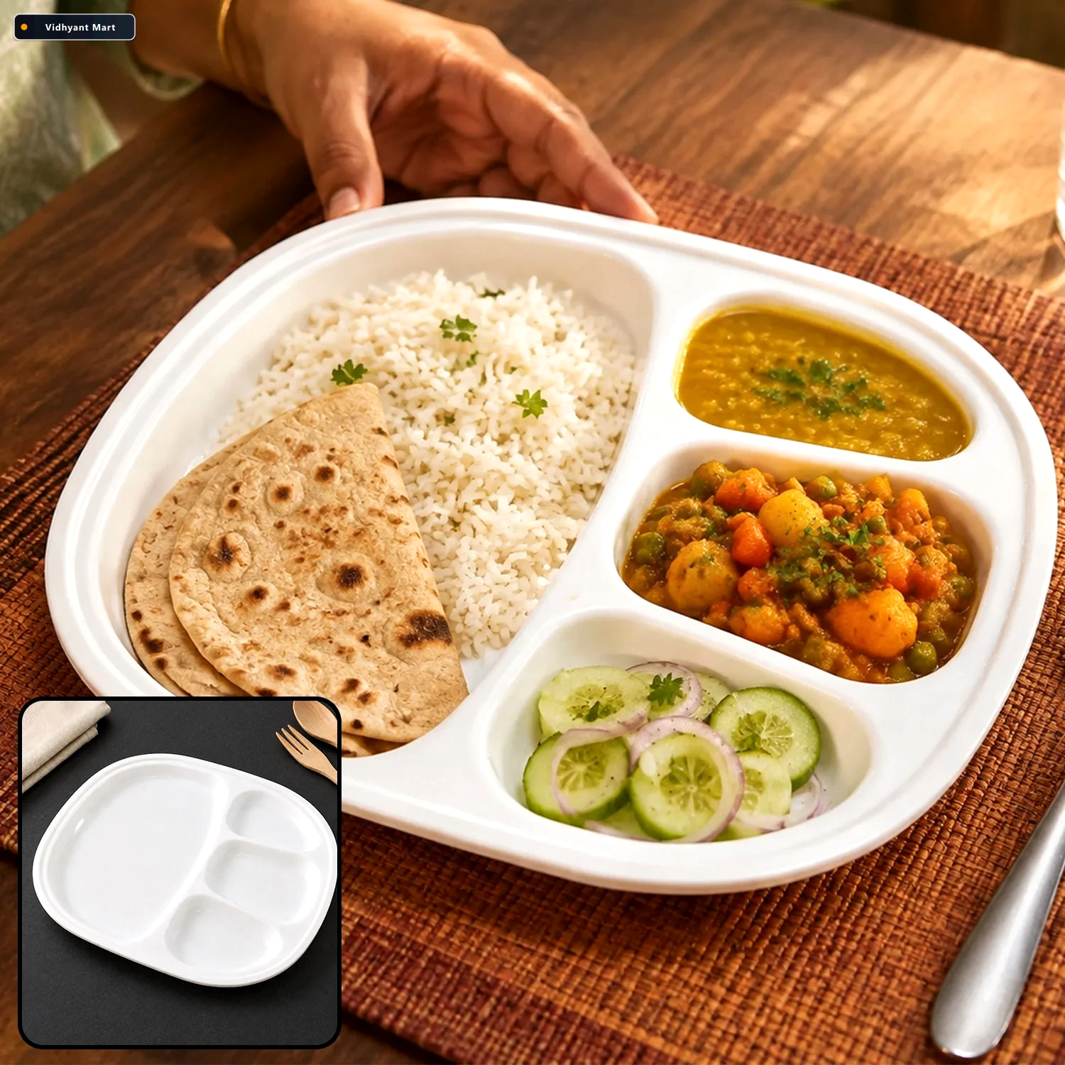 Vidhyant Mart Large Plastic Compartment Dinner Plate 4 Sections 1