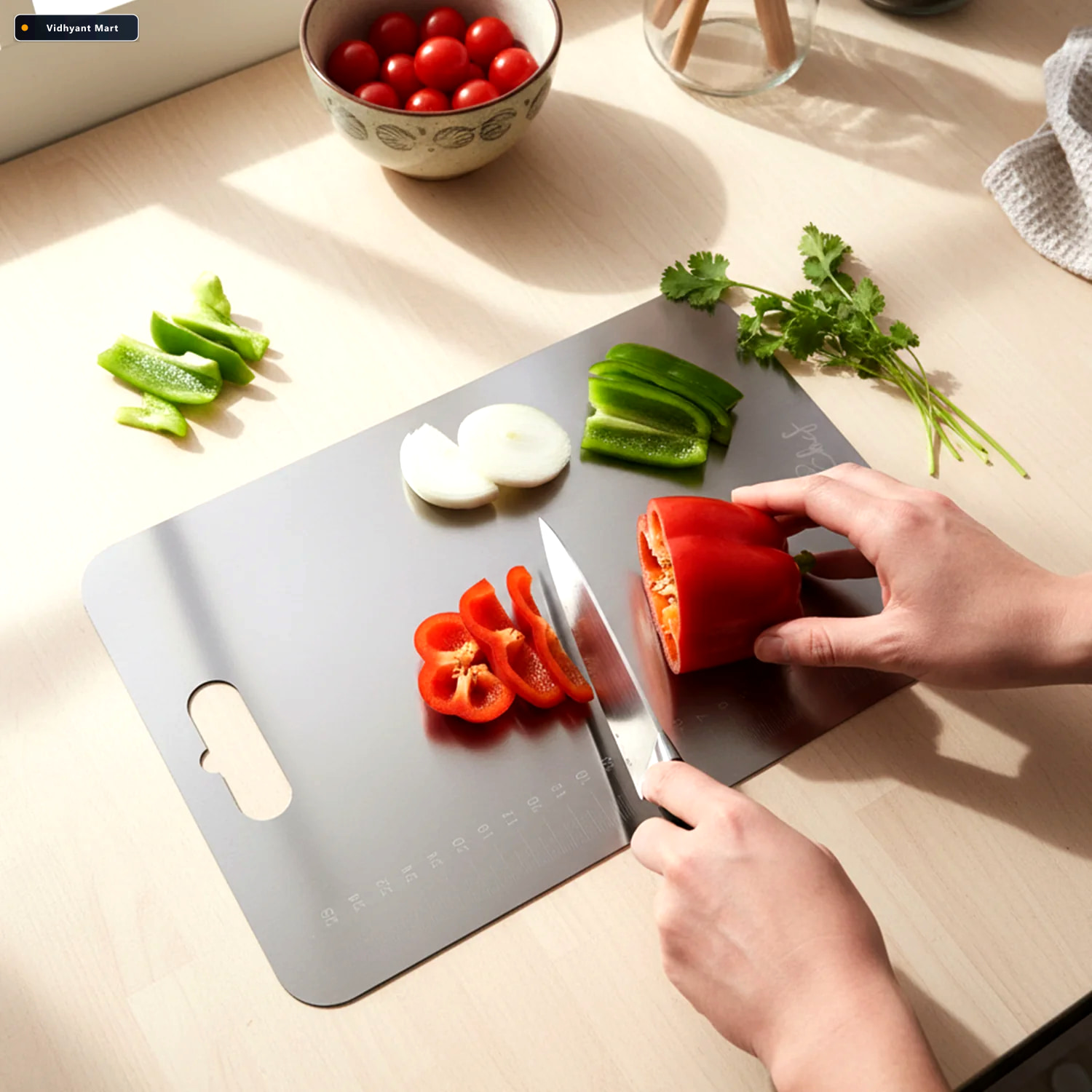 Vidhyant Mart Large Stainless Steel Cutting Board 31x205cm With 1