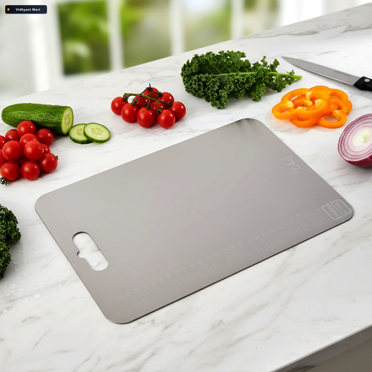 Vidhyant Mart Large Stainless Steel Cutting Board 31x205cm With 4