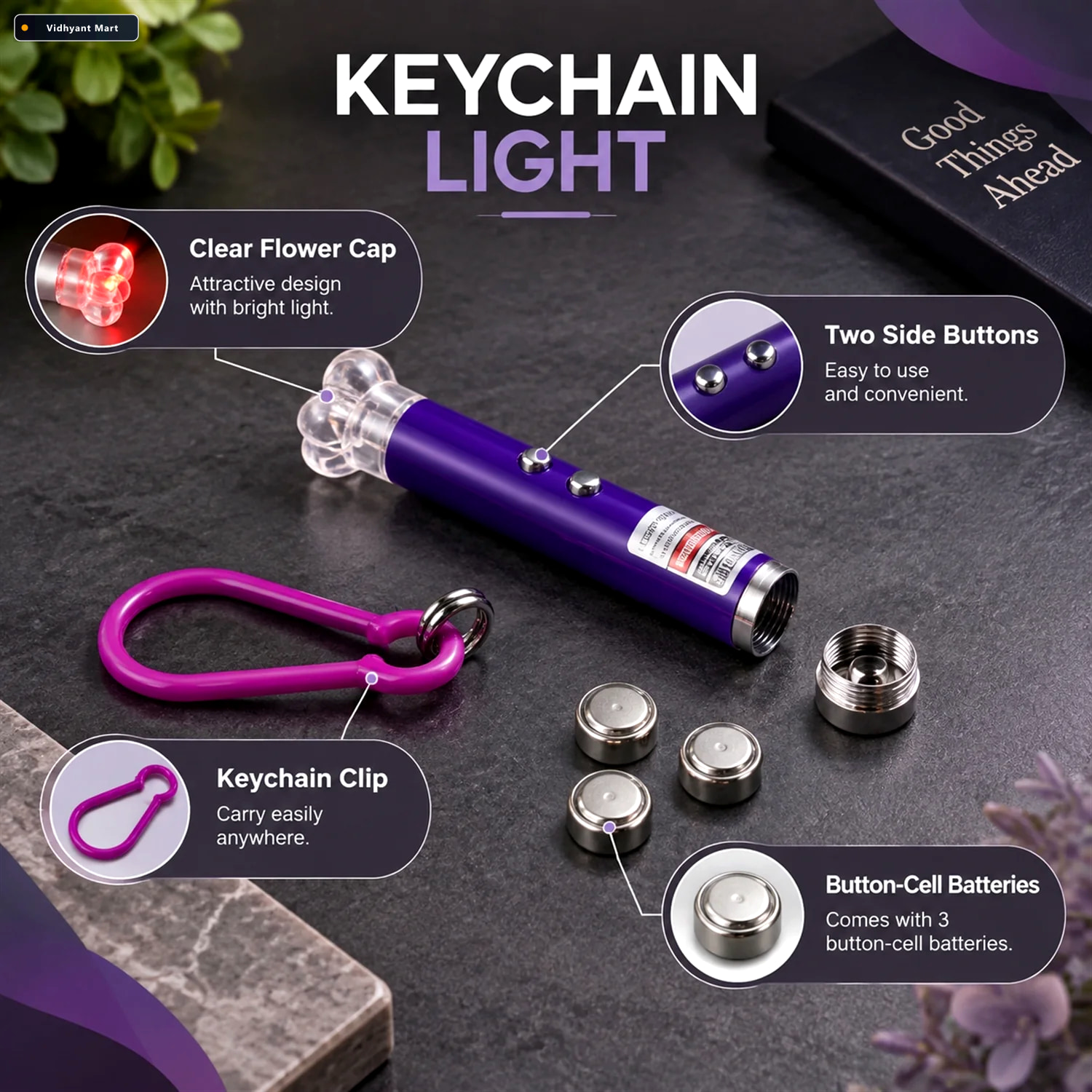 Vidhyant Mart Laser Pointer Keychain Light With Flower Cap And C 3