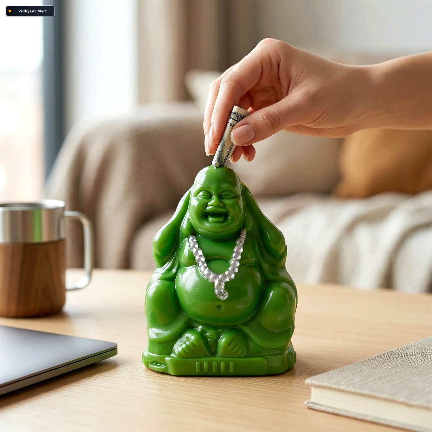 Vidhyant Mart Laughing Buddha Money Bank Decorative Coin Saving 2