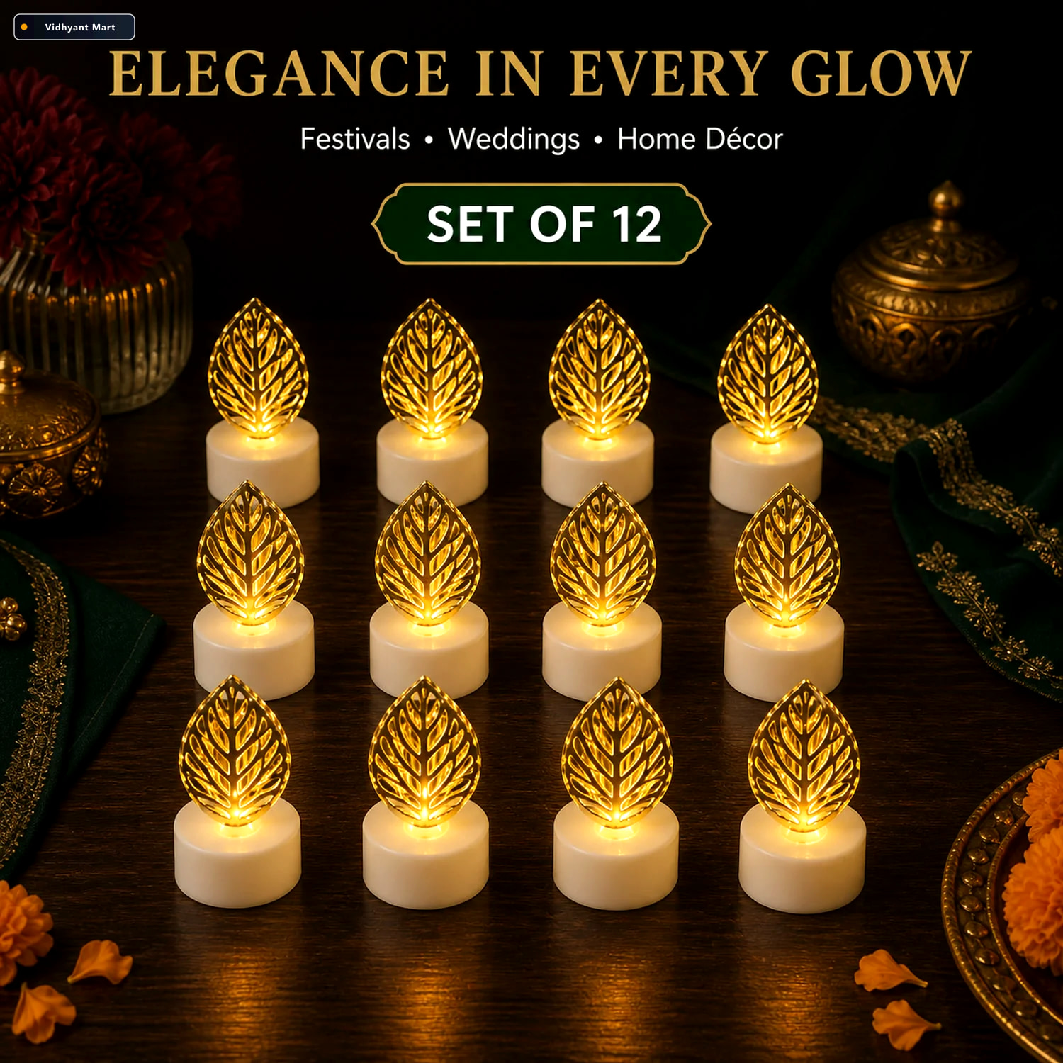 Vidhyant Mart Leaf Shaped Flameless Led Candles Elegant Decorati 3
