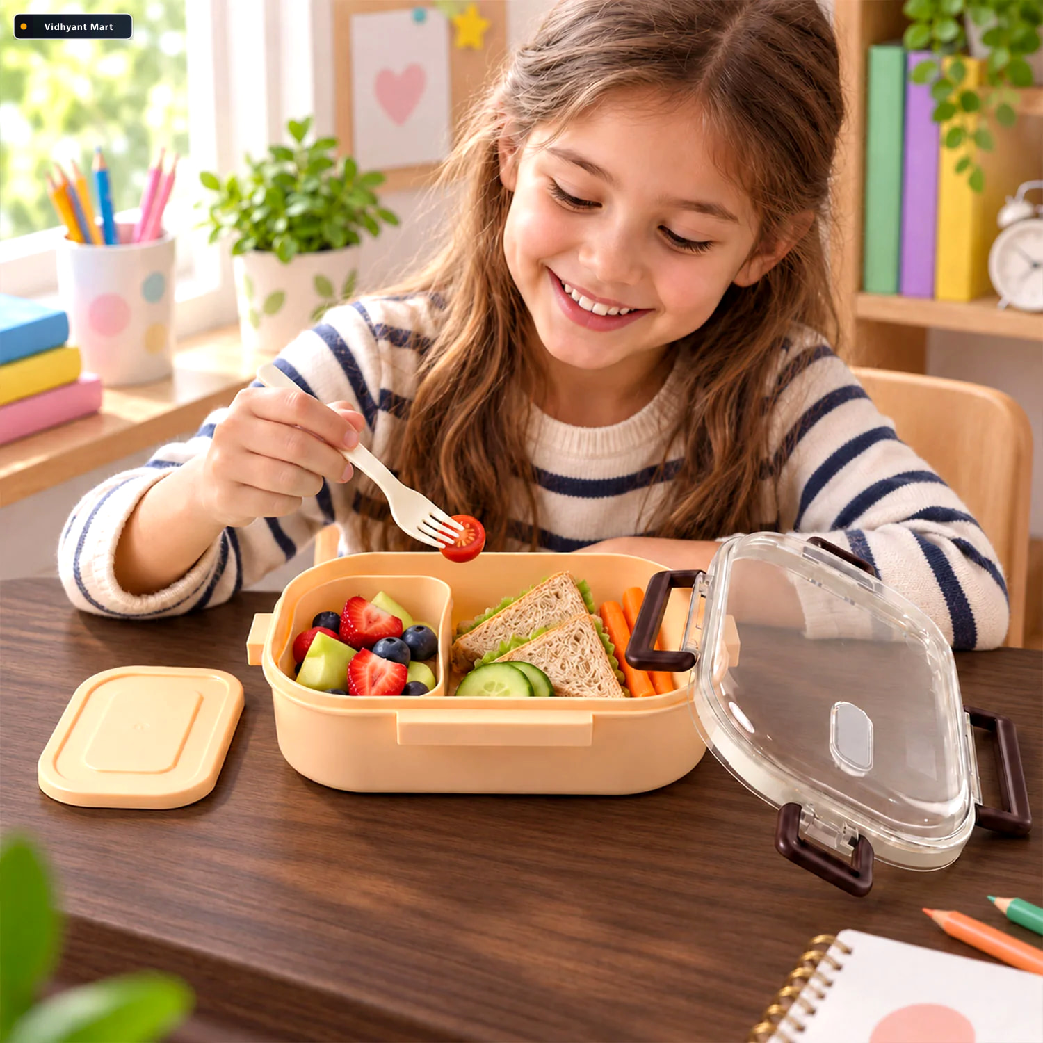 Vidhyant Mart Leak Proof Lunch Box 2 Compartments With Spoon 1