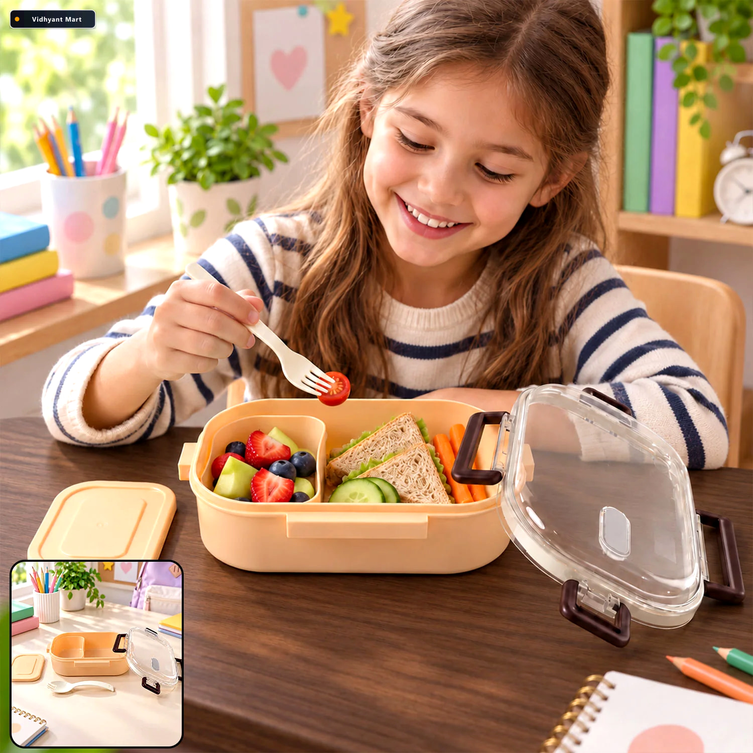 Vidhyant Mart Leak Proof Lunch Box 2 Compartments With Spoon 2