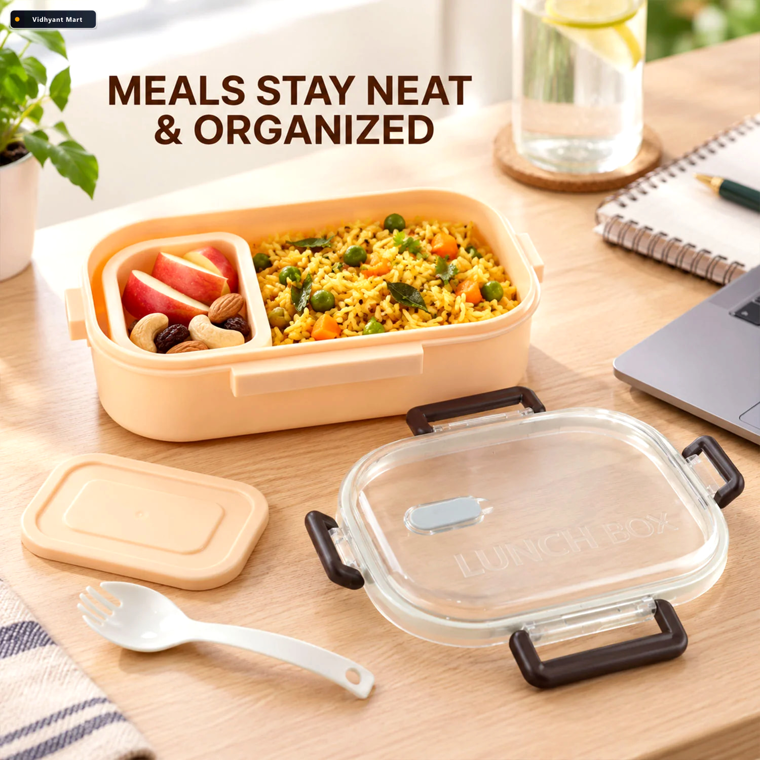 Vidhyant Mart Leak Proof Lunch Box 2 Compartments With Spoon 3