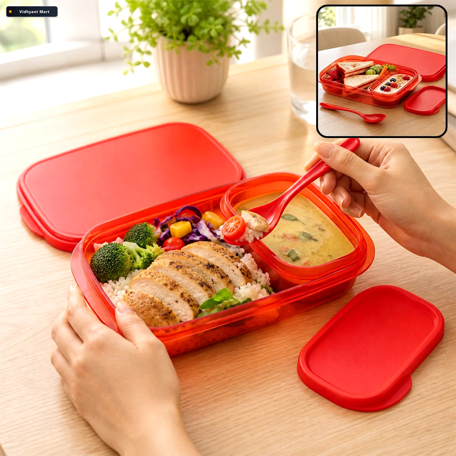Vidhyant Mart Leak Proof Lunch Box 2 Containers Microwave Safe L 1