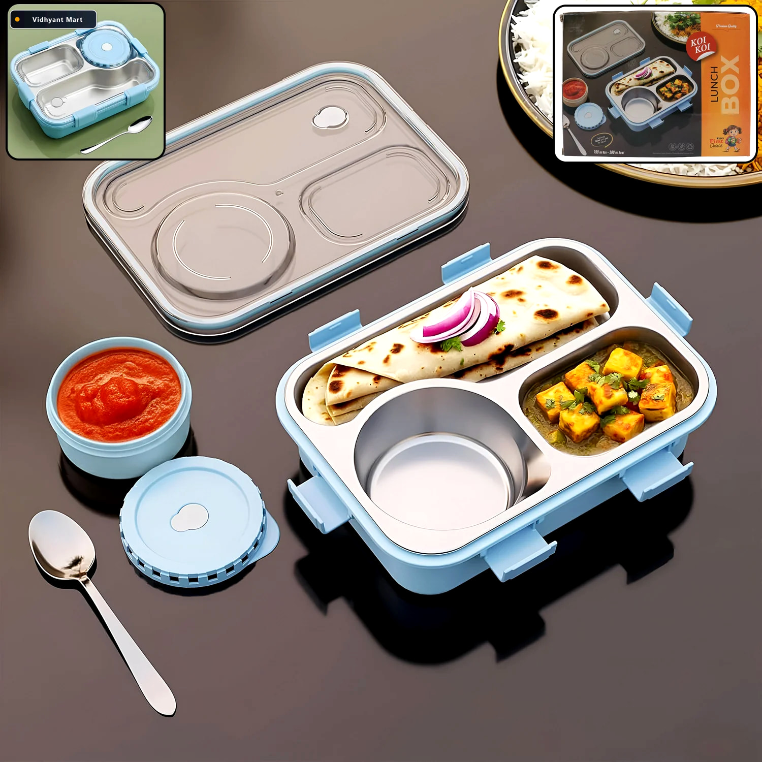 Vidhyant Mart Leakproof Stainless Steel Compartment Lunch Box Fo 1