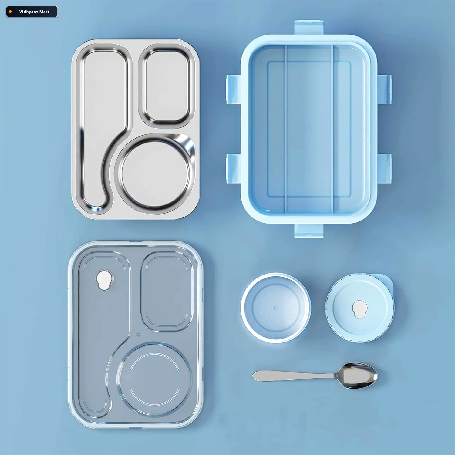 Vidhyant Mart Leakproof Stainless Steel Compartment Lunch Box Fo 2