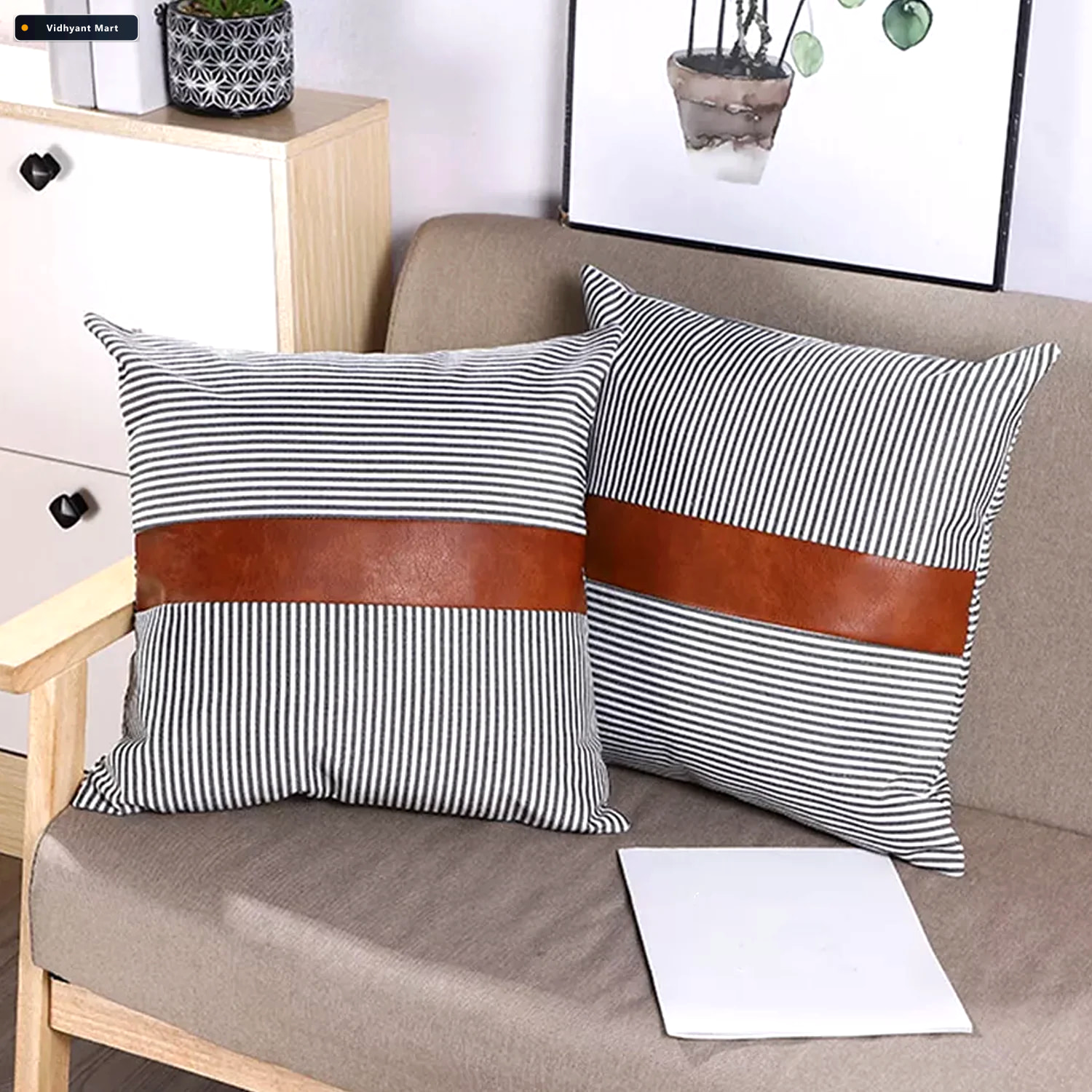 Vidhyant Mart Leather Cotton Pillow Covers 20x20 Inch 2 Pack Sty 2