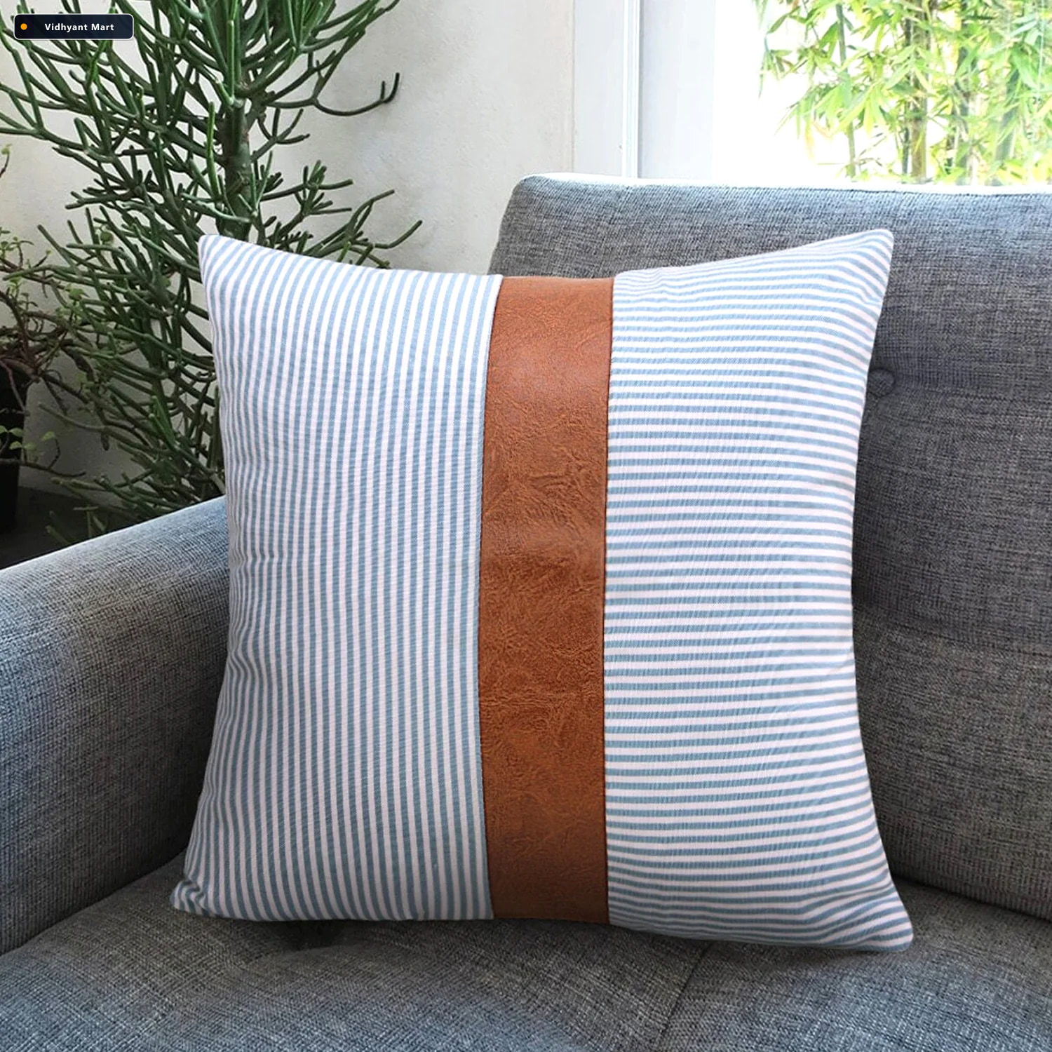 Vidhyant Mart Leather Cotton Pillow Covers 20x20 Inch 2 Pack Sty 3
