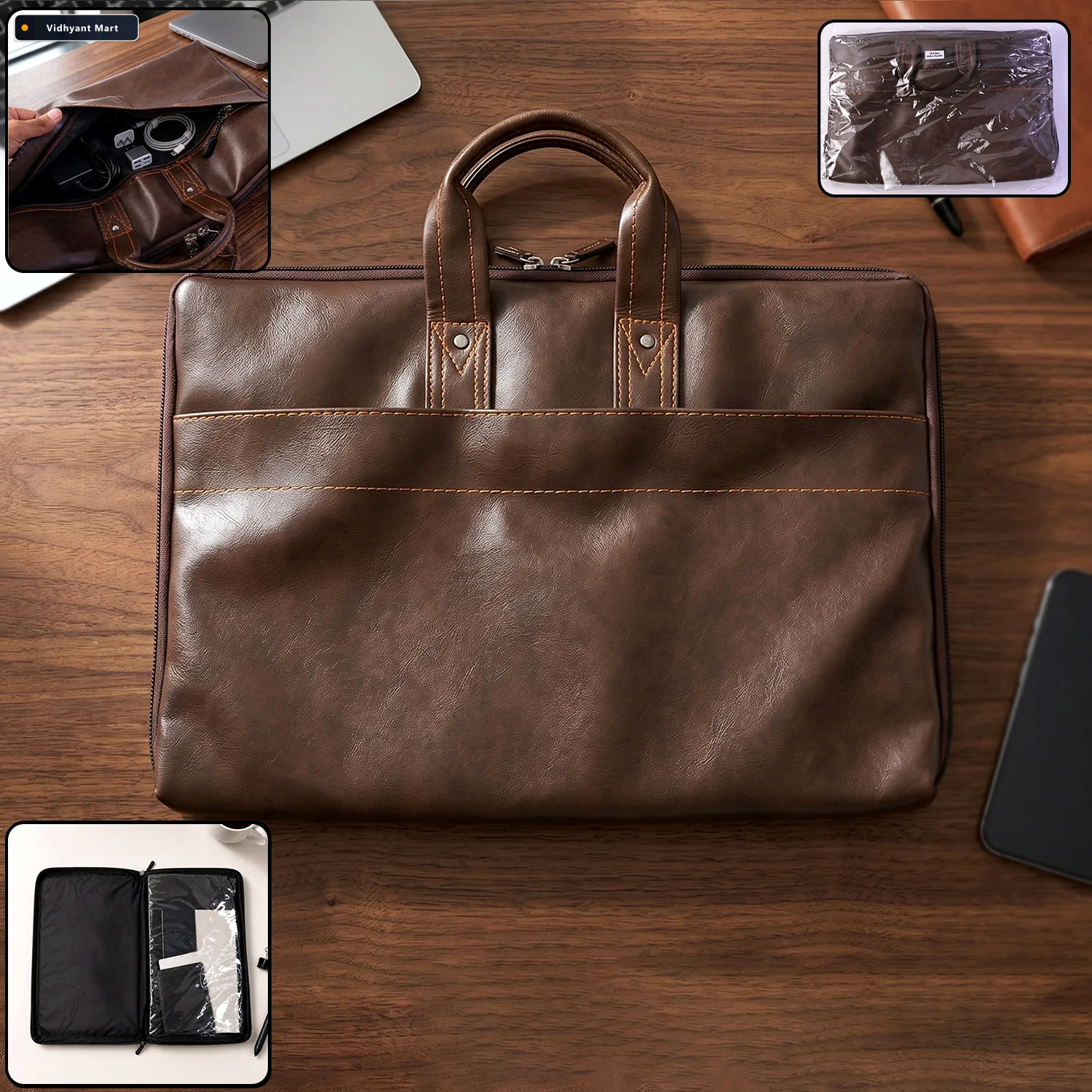 Vidhyant Mart Leather Laptop Bag Stylish Durable Office Briefcas 1