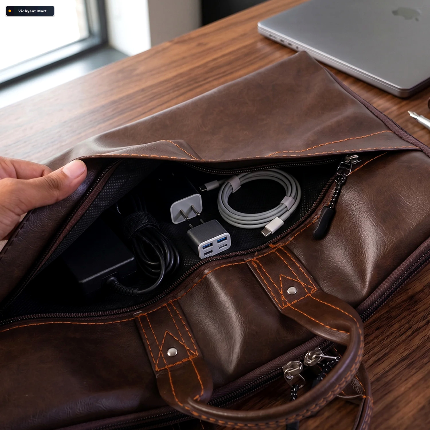 Vidhyant Mart Leather Laptop Bag Stylish Durable Office Briefcas 4