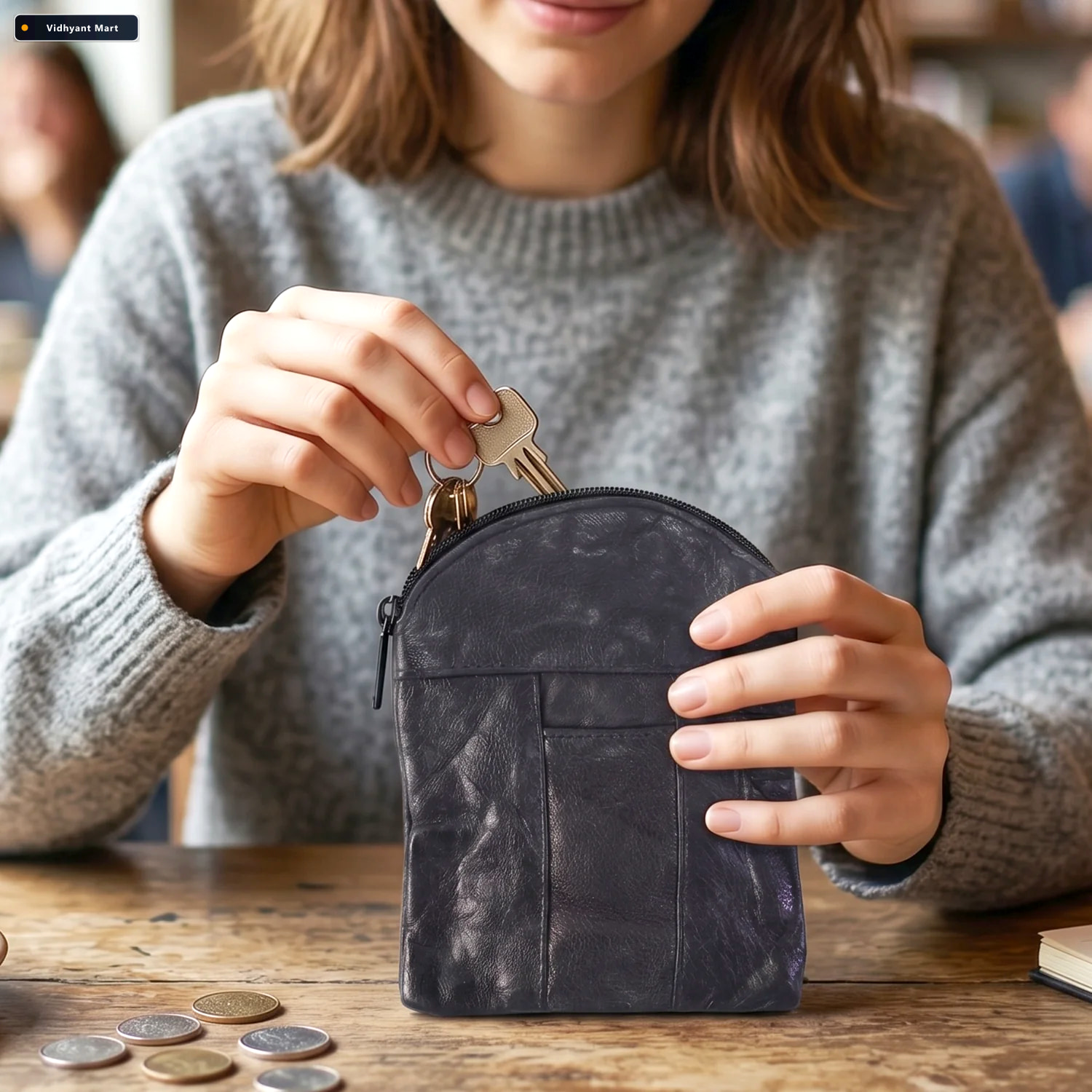 Vidhyant Mart Leather Mini Zipper Pouch Compact Coin Card Organi 3
