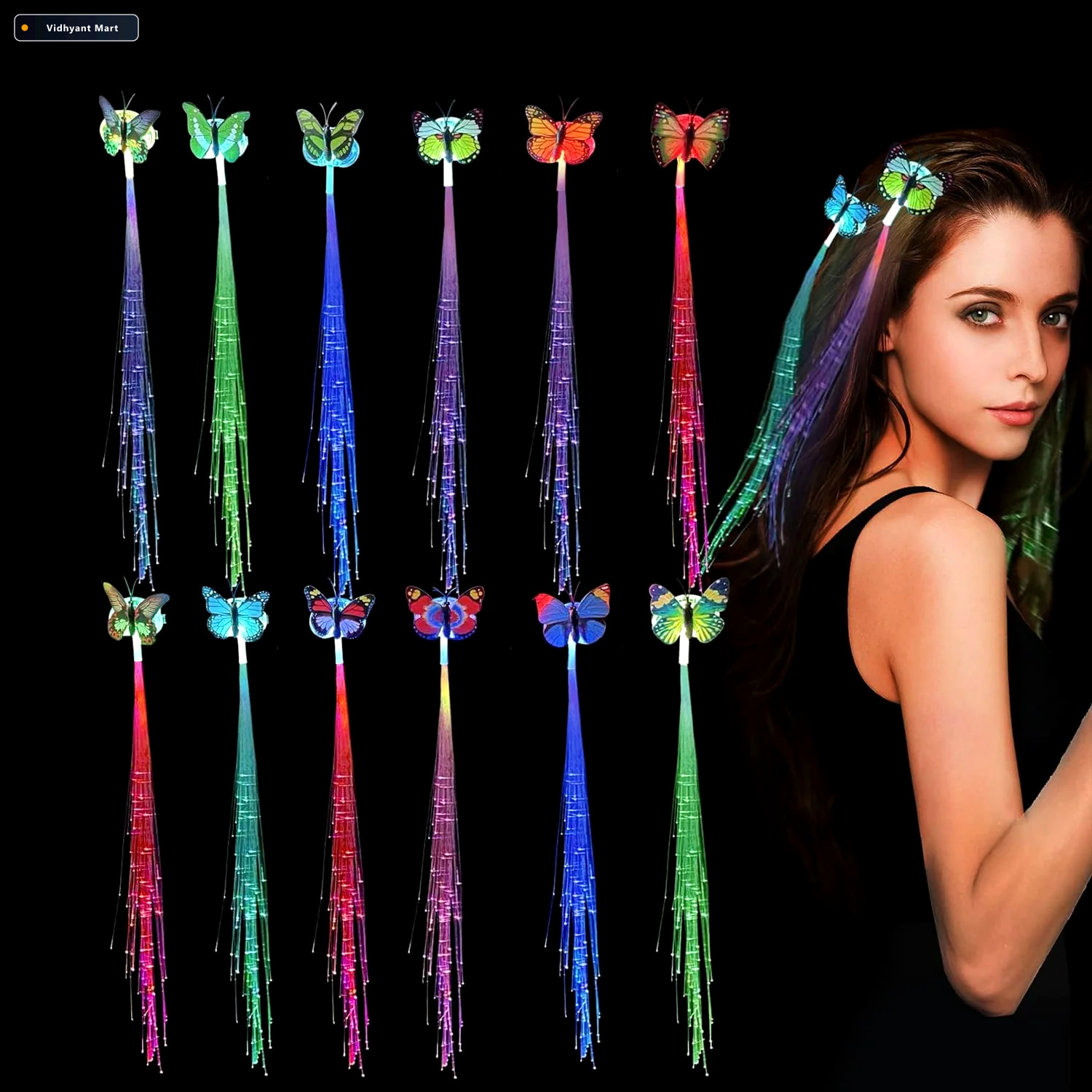 Vidhyant Mart Led Butterfly Hair Braid Clip Light Up Party Acces 2