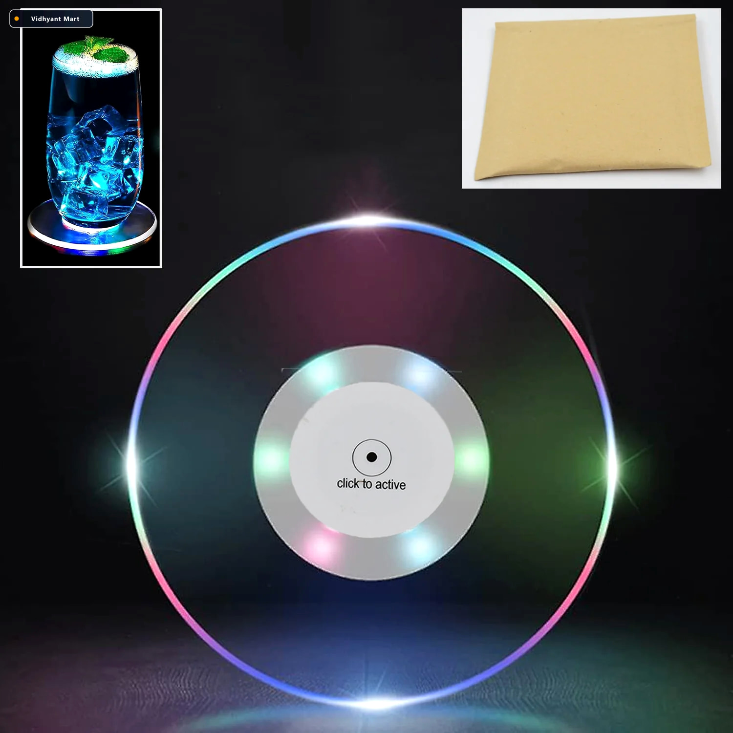 Vidhyant Mart Led Coaster Ultra Thin Waterproof Non Slip Indo Gl 1