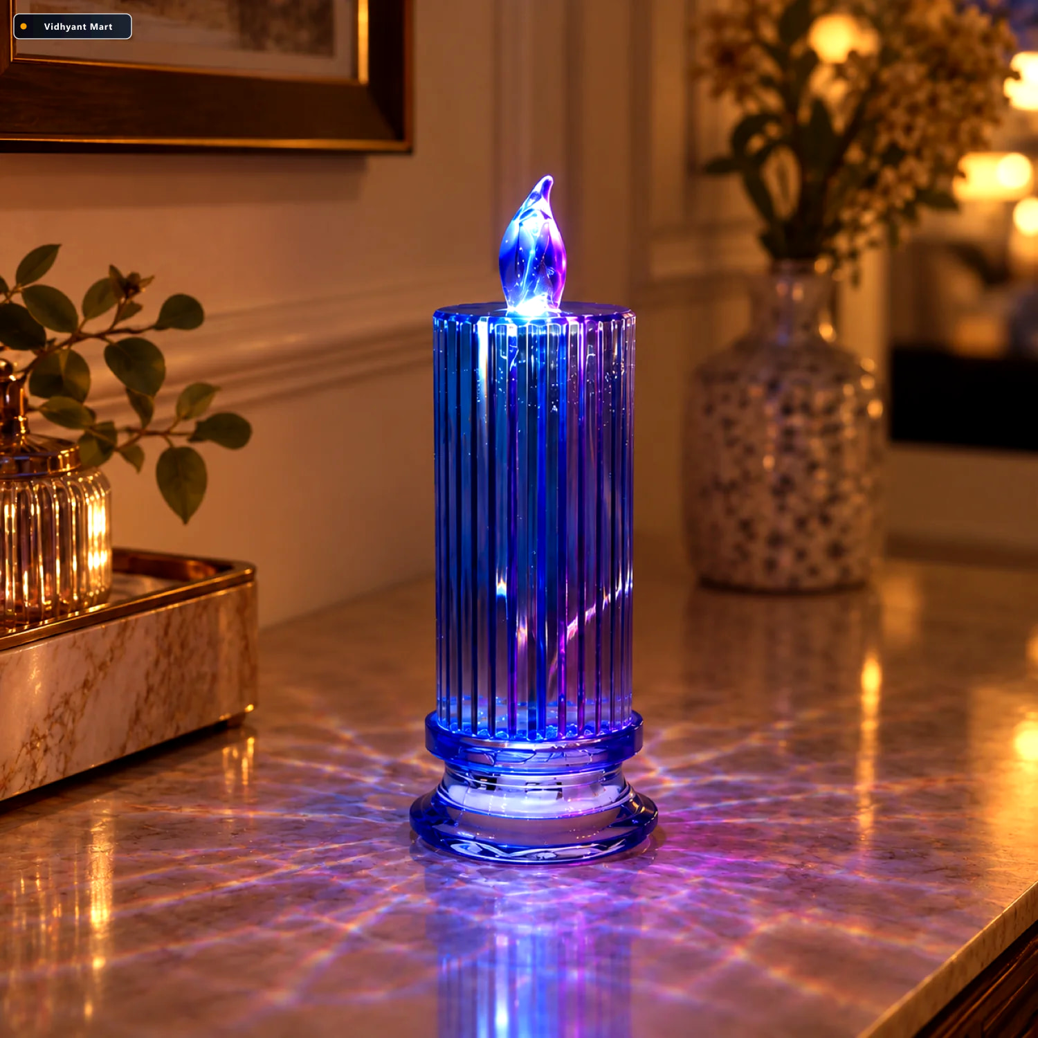 Vidhyant Mart Led Crystal Candle Glitter Swirling Multicolor Dec 1