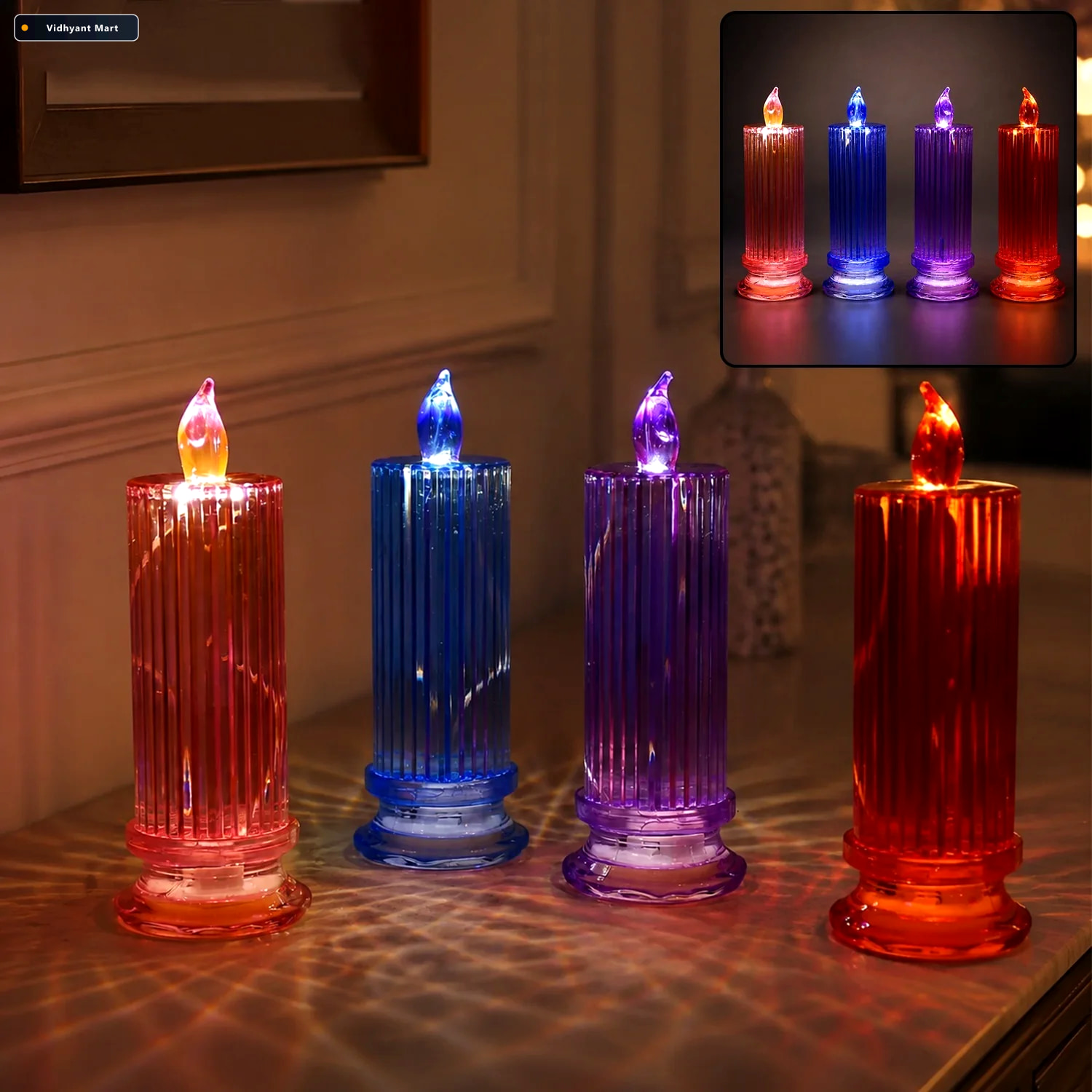 Vidhyant Mart Led Crystal Candle Glitter Swirling Multicolor Dec 2