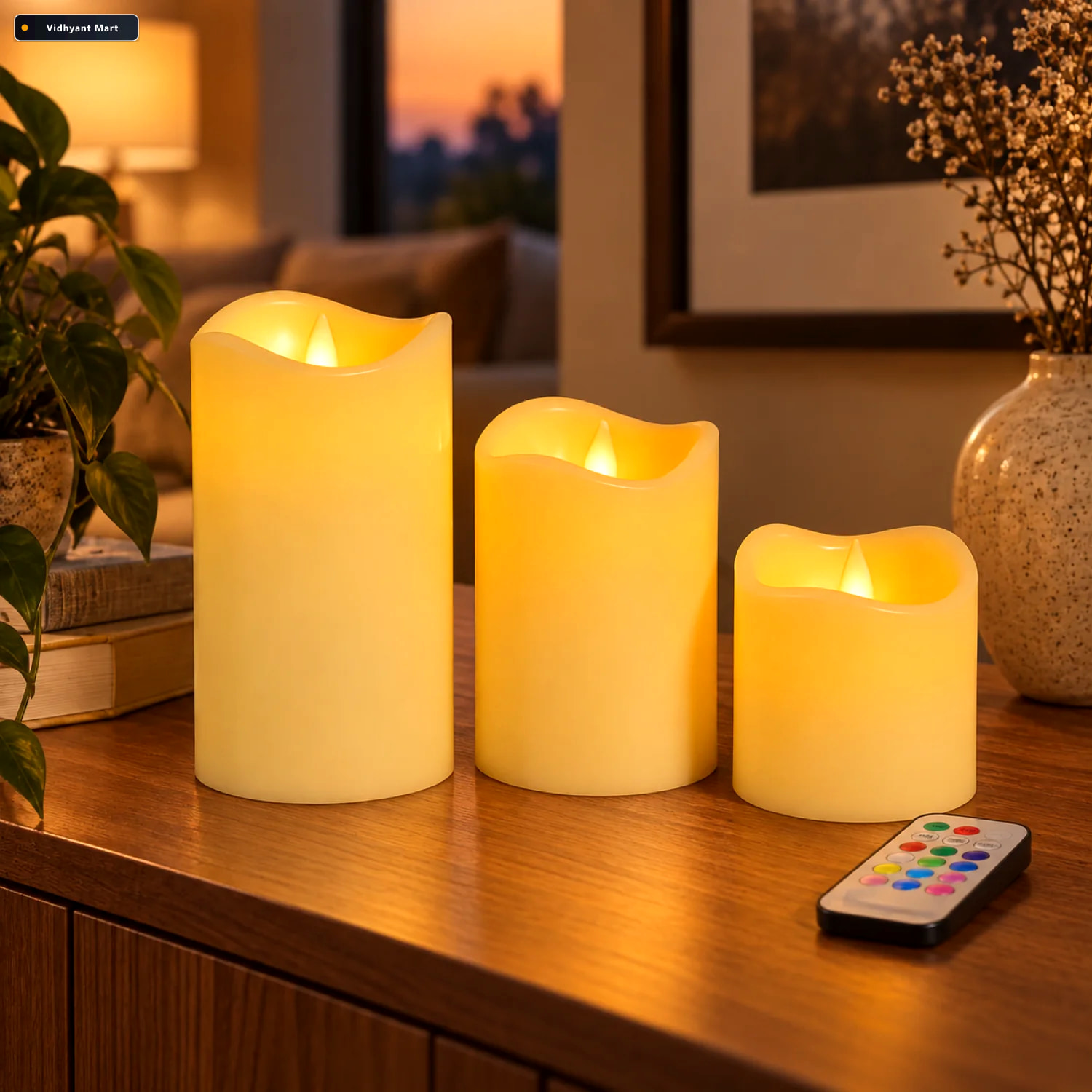 Vidhyant Mart Led Flameless Candle Set 3 Piece With Remote Contr 1