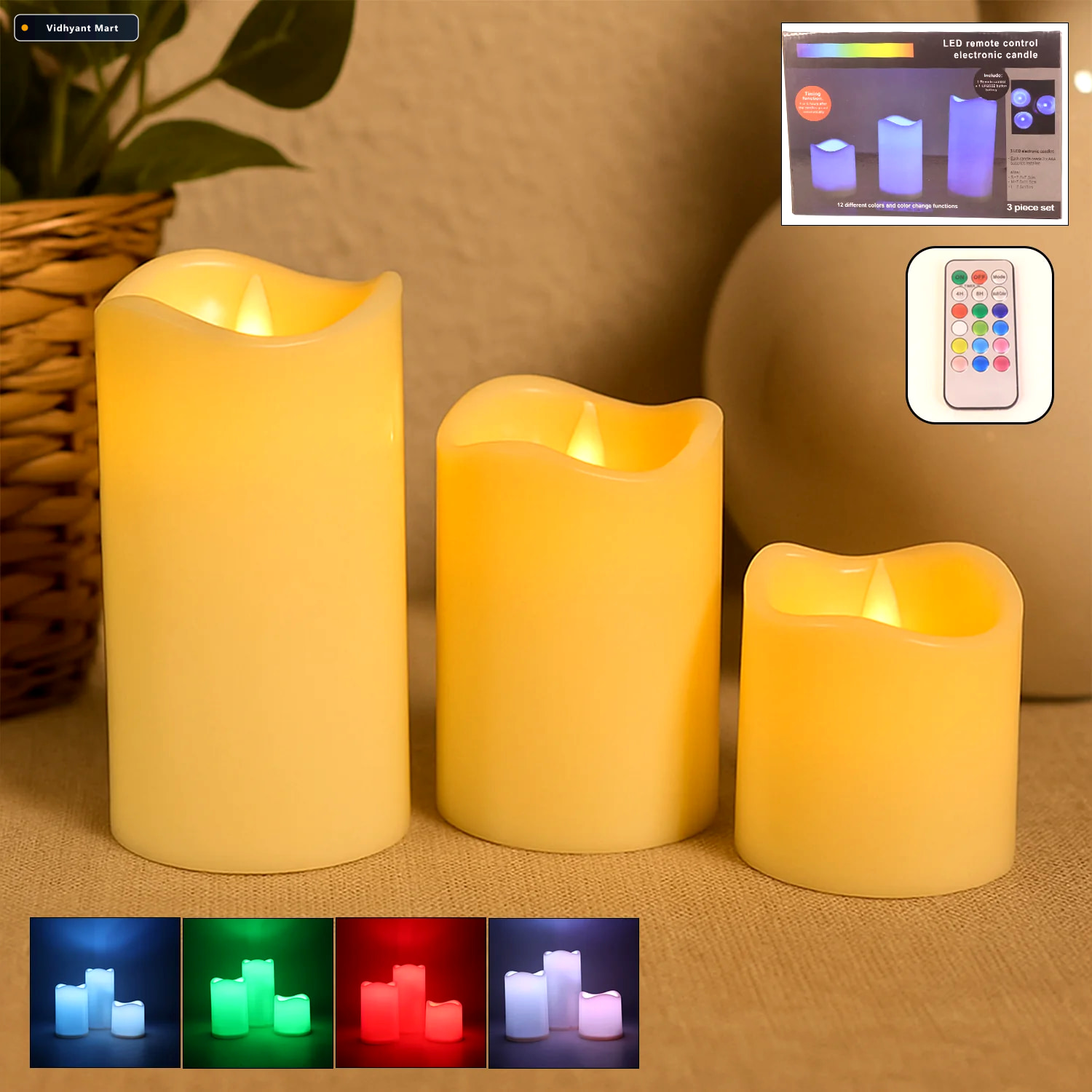 Vidhyant Mart Led Flameless Candle Set 3 Piece With Remote Contr 2