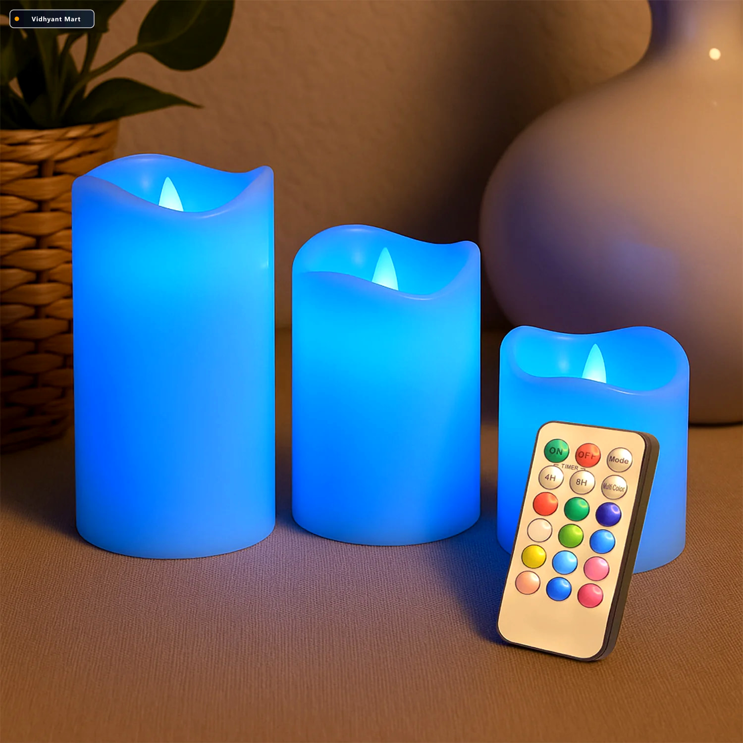 Vidhyant Mart Led Flameless Candle Set 3 Piece With Remote Contr 3