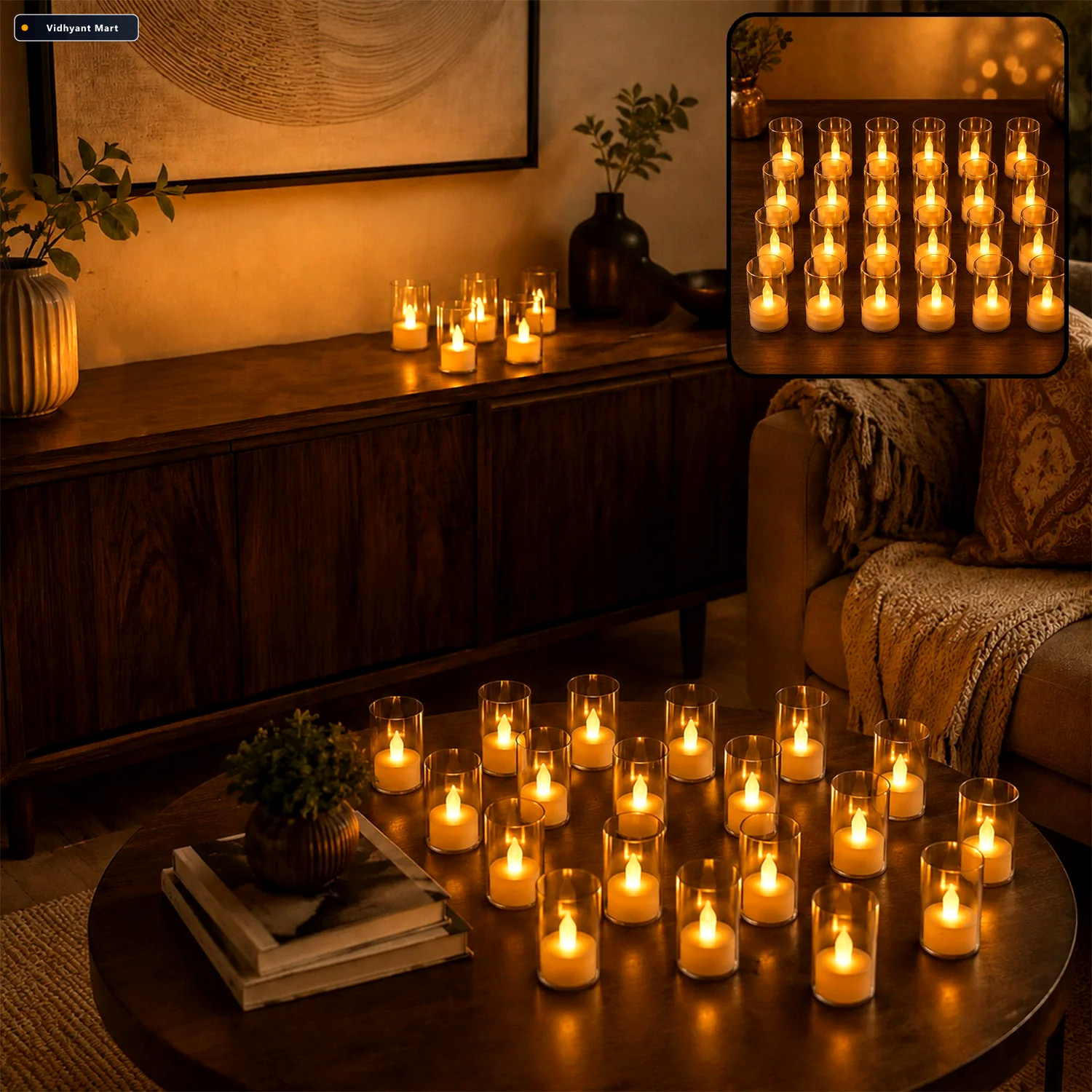 Vidhyant Mart Led Flameless Candles Set Of 24 With Transparent C 2