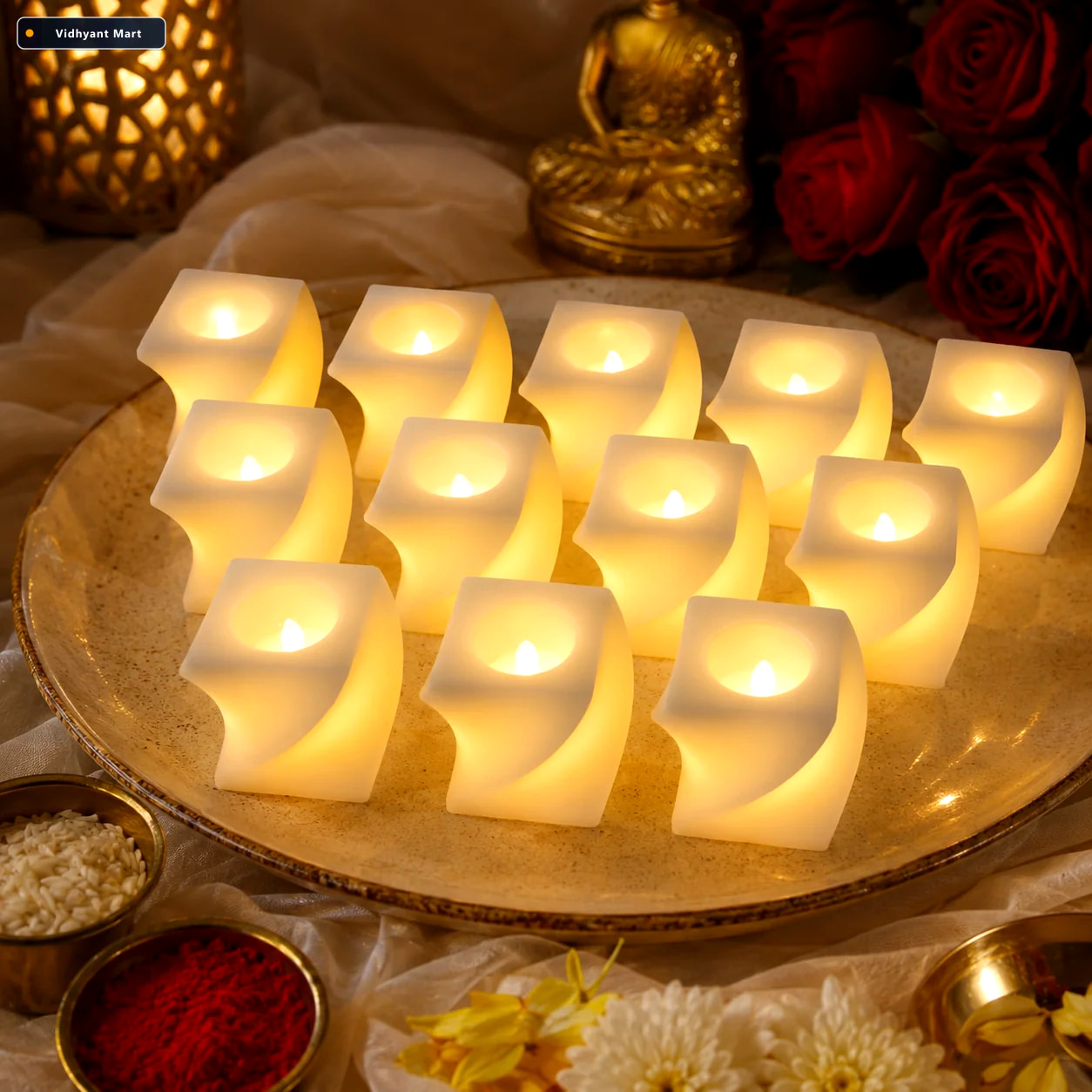 Vidhyant Mart Led Flameless Decorative Candle Set 12 Square Teal 1