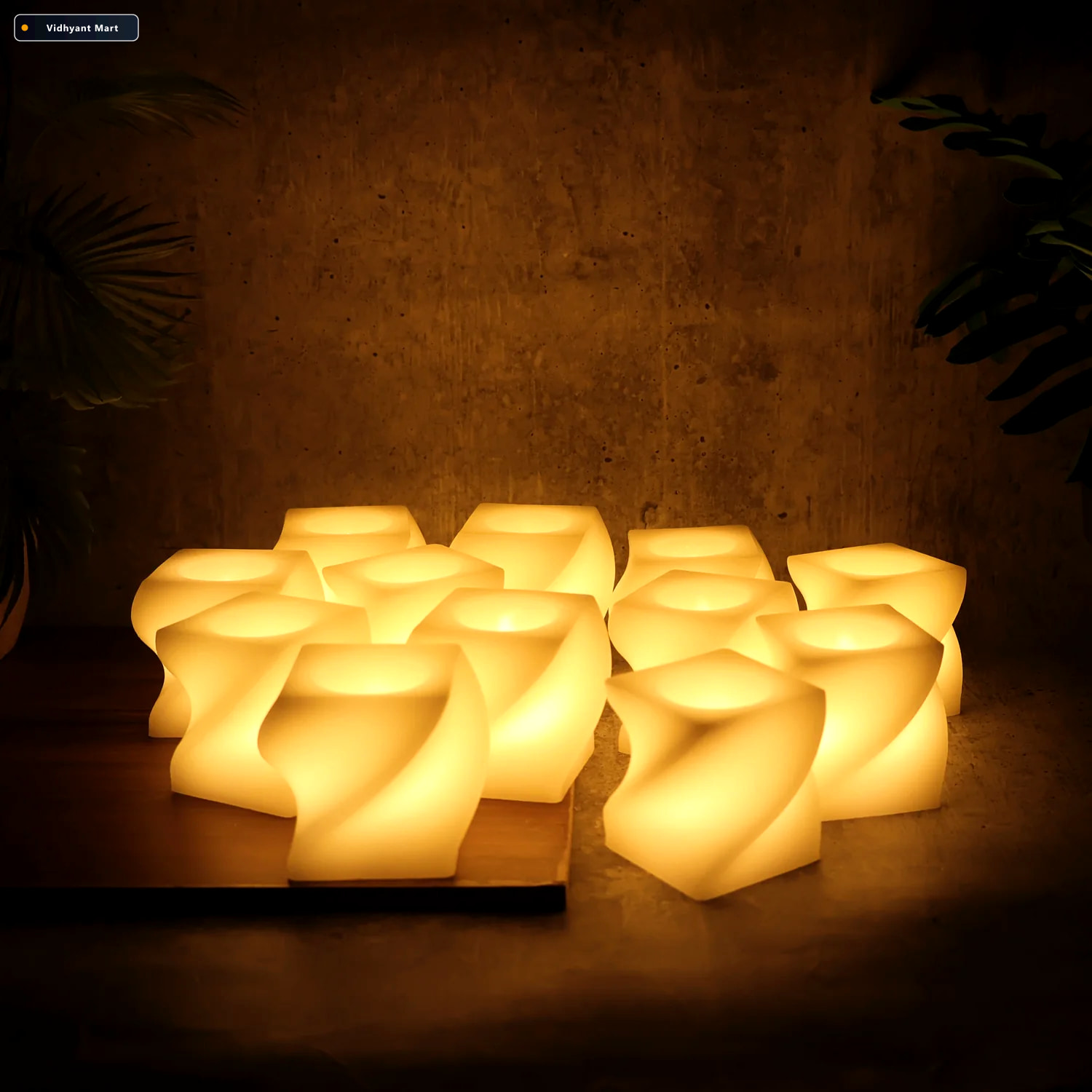 Vidhyant Mart Led Flameless Decorative Candle Set 12 Square Teal 4