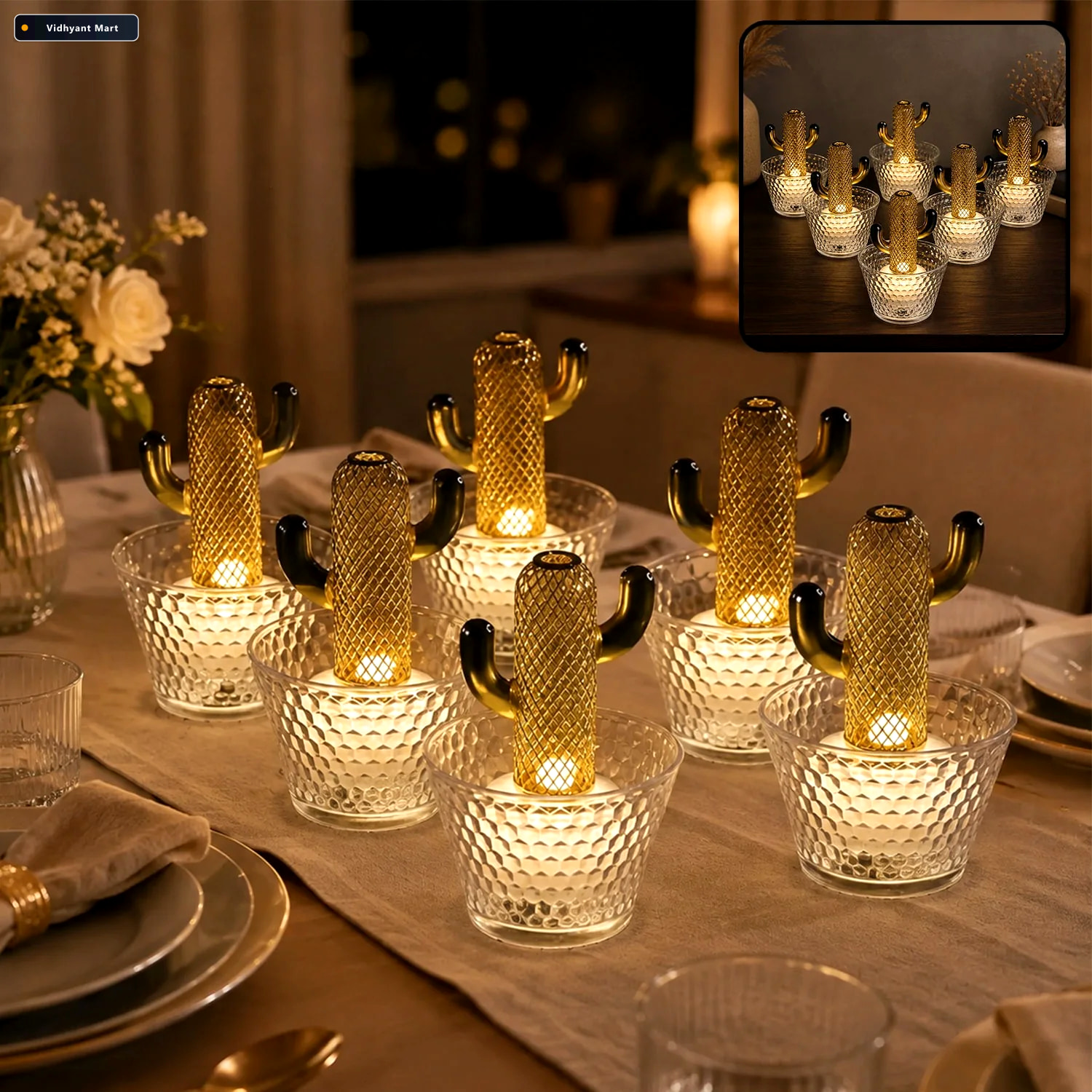 Vidhyant Mart Led Flameless Decorative Candles Cactus Design War 1
