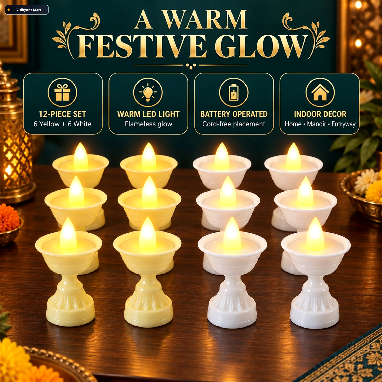 Vidhyant Mart Led Flameless Decorative Diyas For Festive Home An 3