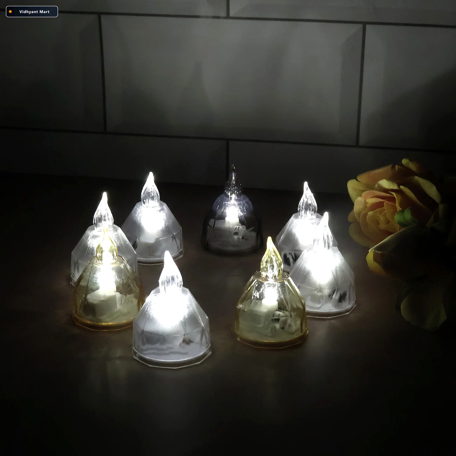 Vidhyant Mart Led Flameless Decorative Diyas Set Of 8 Crystal St 2