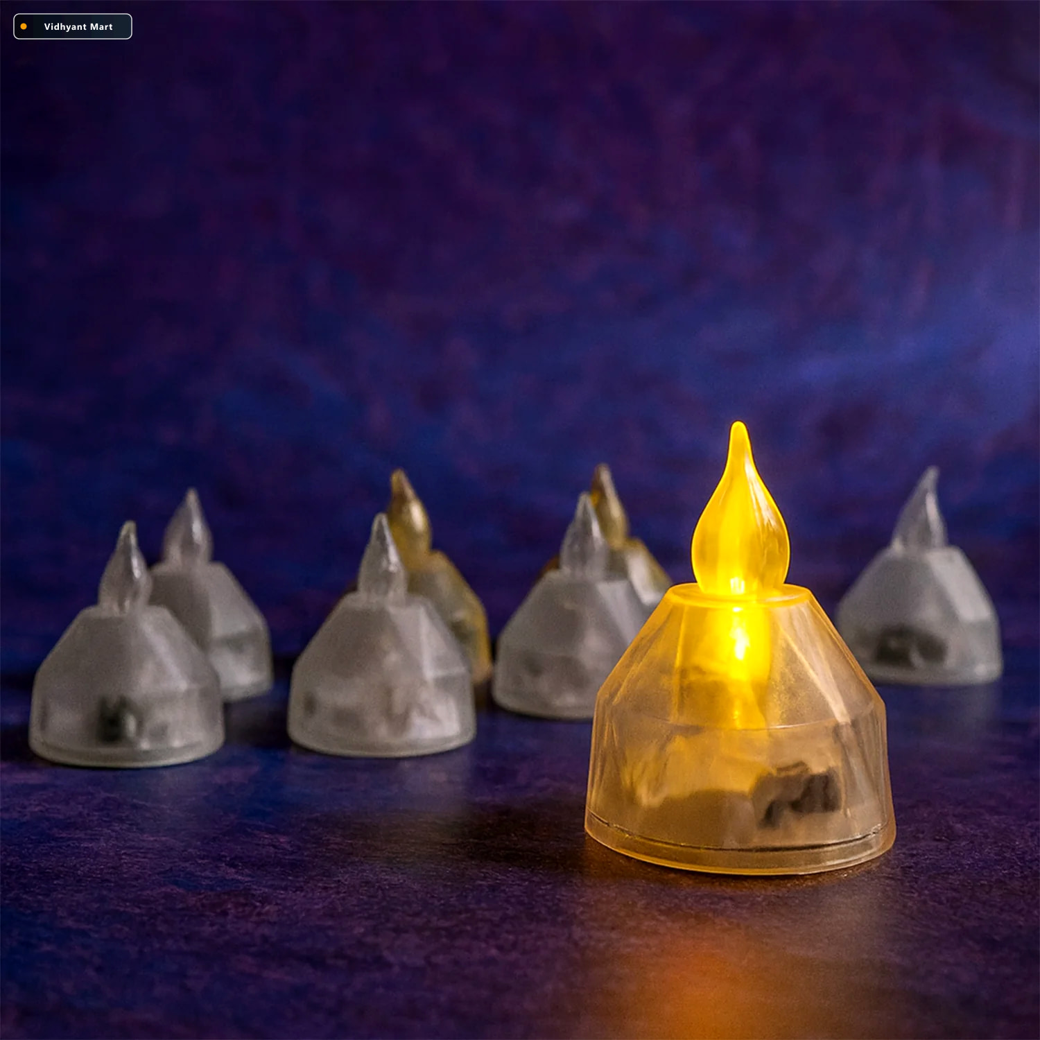 Vidhyant Mart Led Flameless Decorative Diyas Set Of 8 Crystal St 3