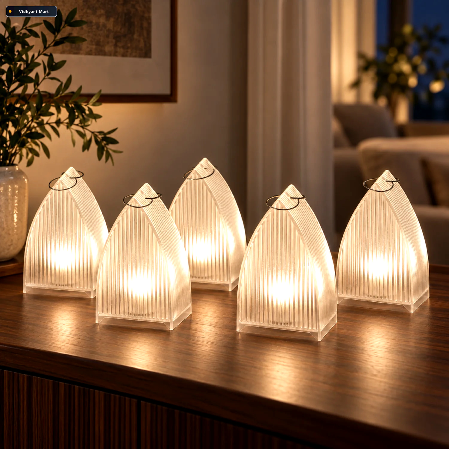 Vidhyant Mart Led Flameless Lantern Lights Safe Elegant 5 Pc Set 1