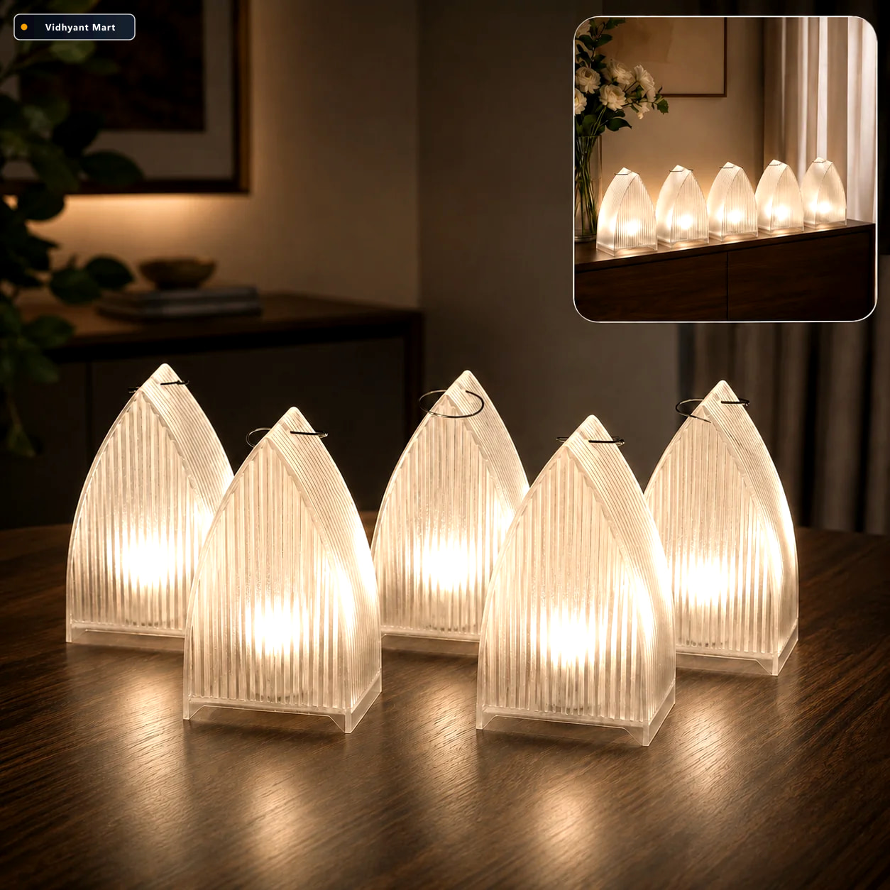 Vidhyant Mart Led Flameless Lantern Lights Safe Elegant 5 Pc Set 2