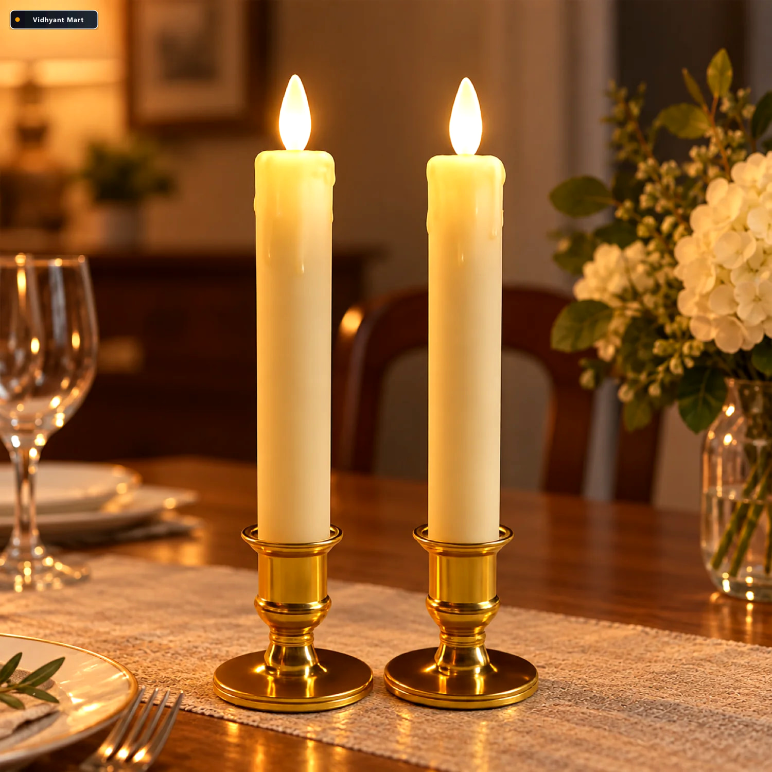 Vidhyant Mart Led Flameless Taper Candles Set Of 2 Realistic Fli 1