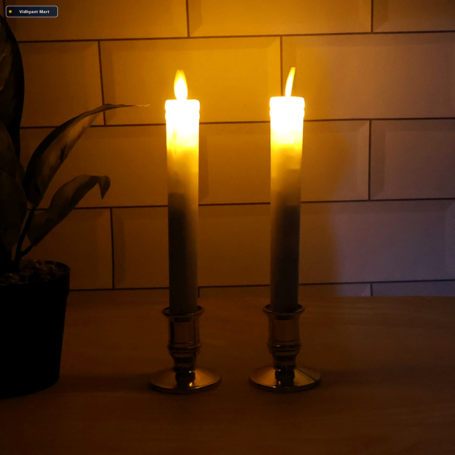 Vidhyant Mart Led Flameless Taper Candles Set Of 2 Realistic Fli 3
