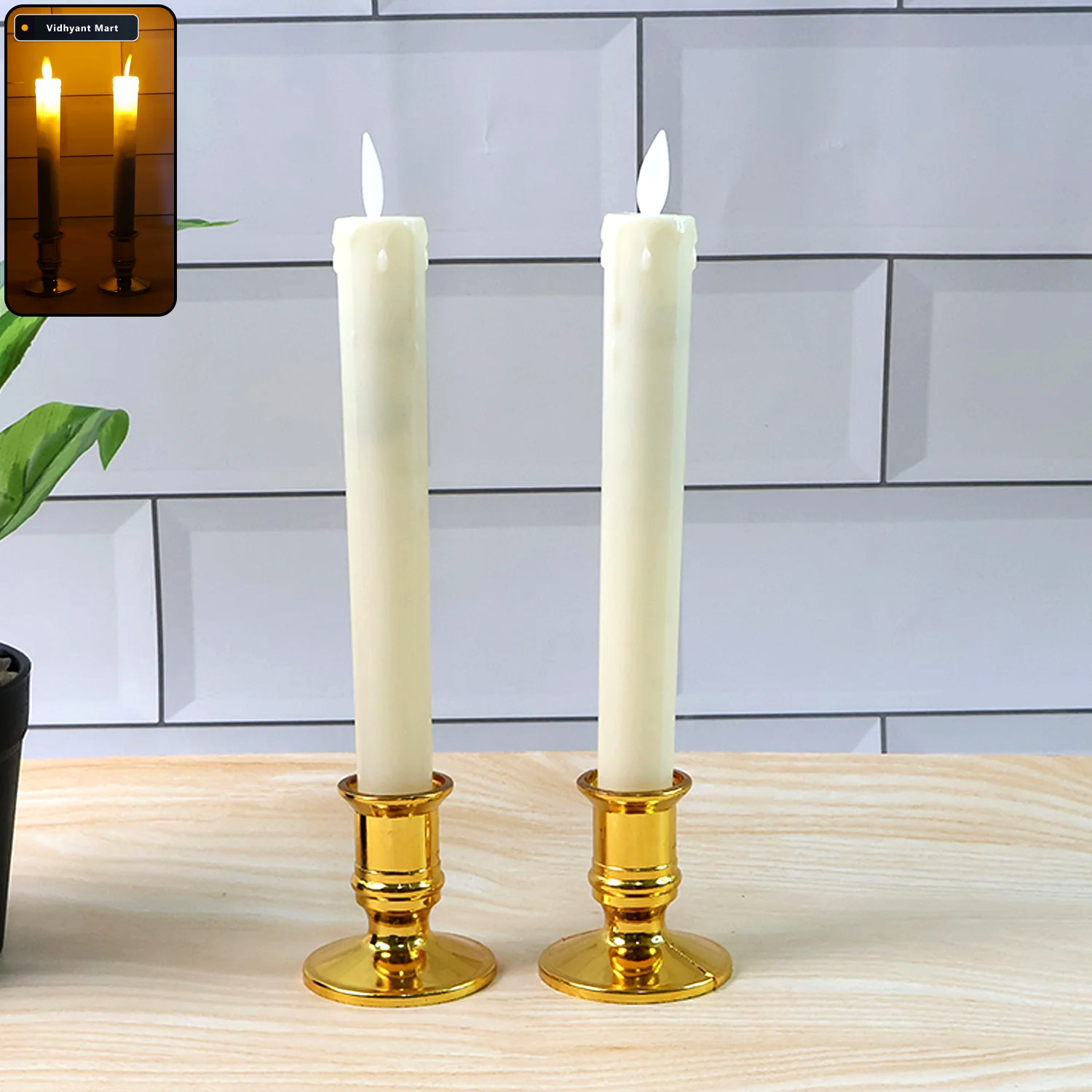 Vidhyant Mart Led Flameless Taper Candles Set Of 2 Realistic Fli 4