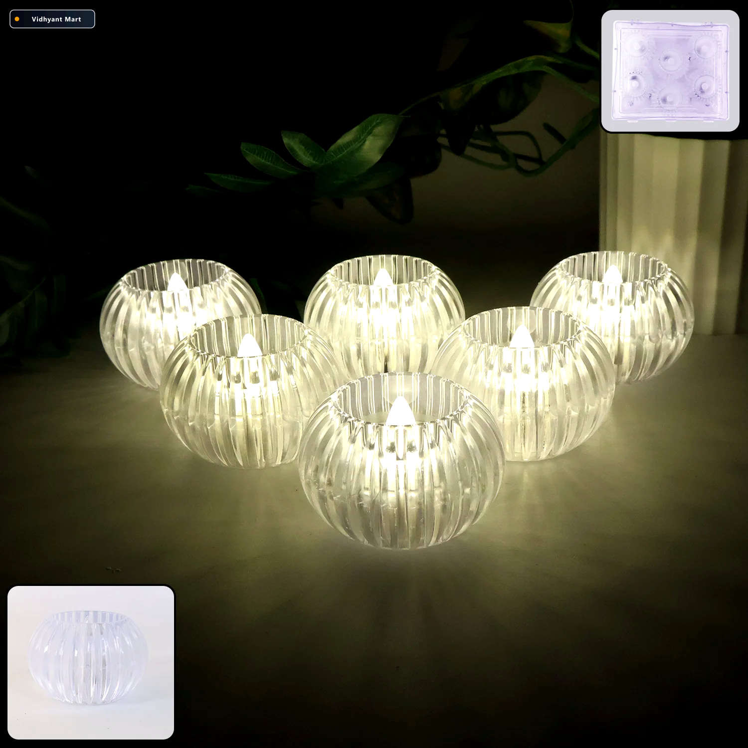 Vidhyant Mart Led Flameless Tealight Candles Crystal Design Warm 1