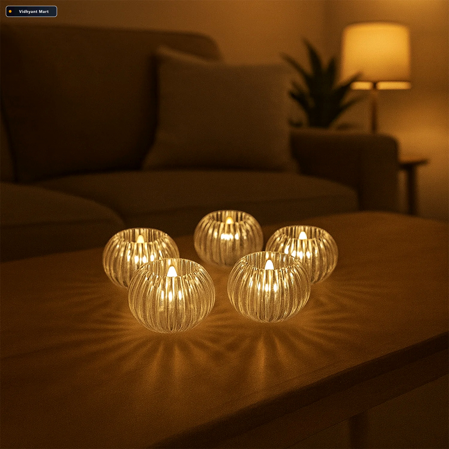 Vidhyant Mart Led Flameless Tealight Candles Crystal Design Warm 2
