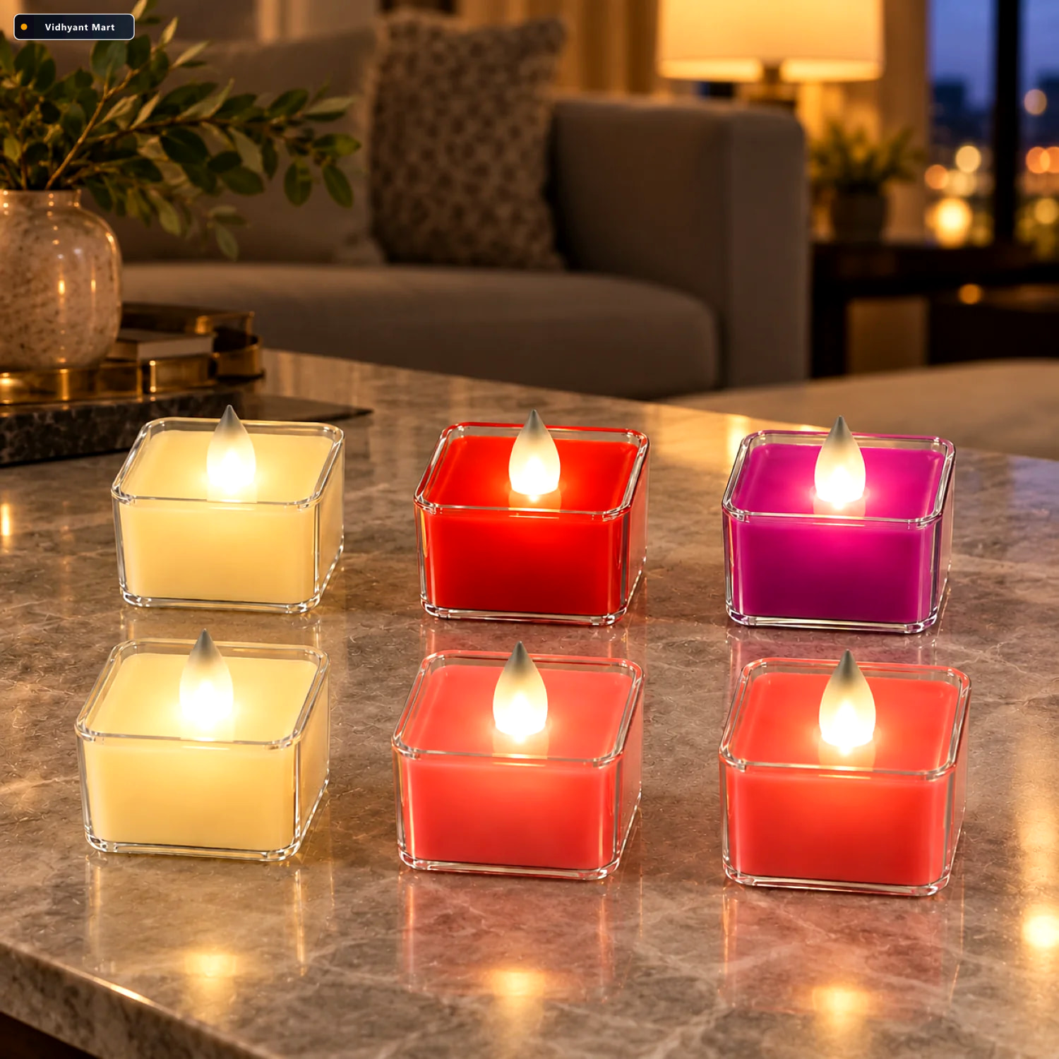 Vidhyant Mart Led Flameless Tealight Candles Safe Multicolor 6 P 1